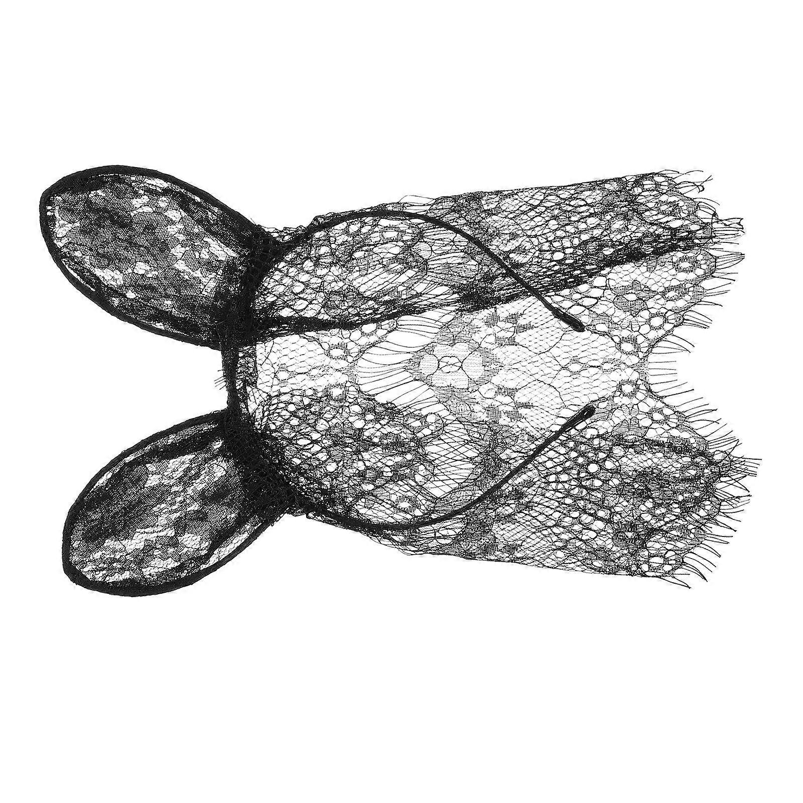 Here's a refined and engaging product description for your **Lace Bunny Ear Headband with Veil**:
 
**Elegant Lace Bunny Ear Headband with Veil –