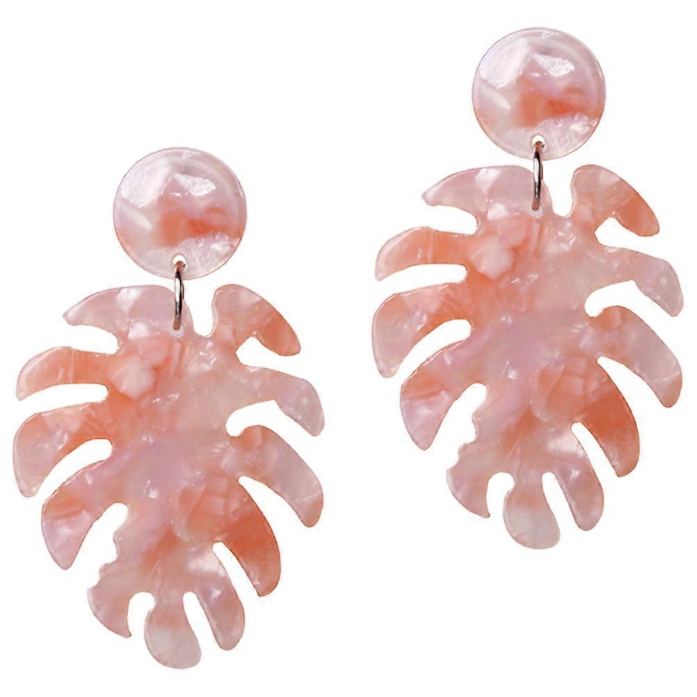 Trendy Earrings Monstera Leaves Drop Shape Pink Color Dating Durable Alloy 1 Pair