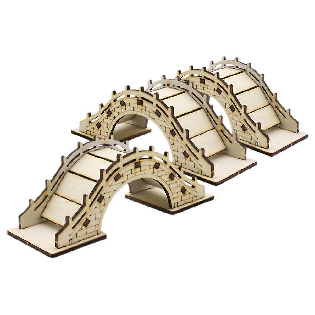 Miniature Garden Accessory Arch Bridge Model Wooden Diy For Home Projects Educational Use Small Size Beige Color 3Pcs