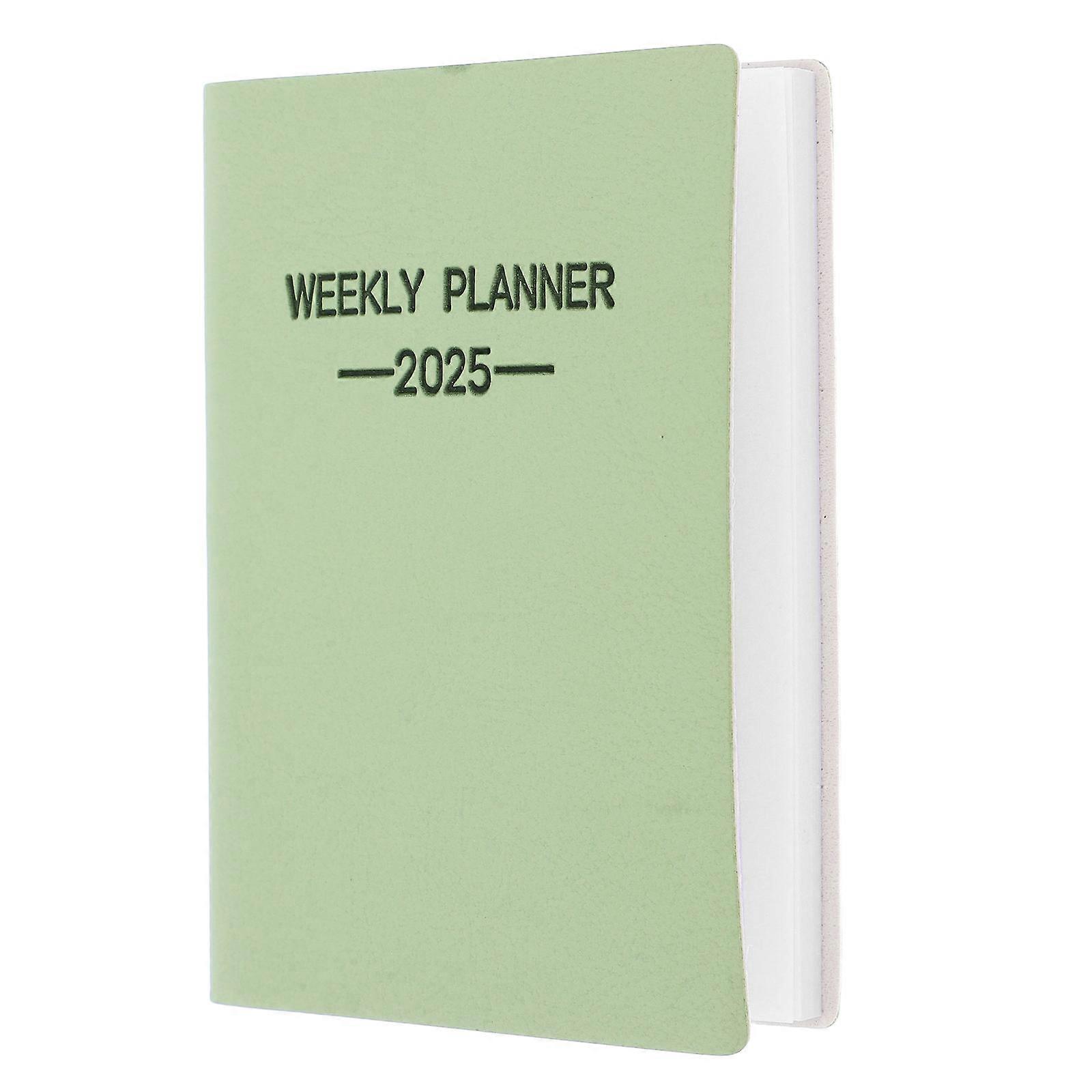 Compact Weekly Planner in PU Pocket Notebook Thick Paper Mini Scheduler for Office Home School with Monthly View Jan to Dec Avocado Green Cover Design