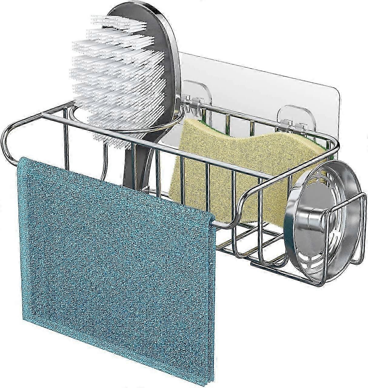 Kitchen Sink Storage, 4 in 1 Sink Sponge Holder, Organizer for Sponges, Kitchen Brush, Dish Soap and Sink Stopper, Wall/Hanging Mount for Kitchen Acce