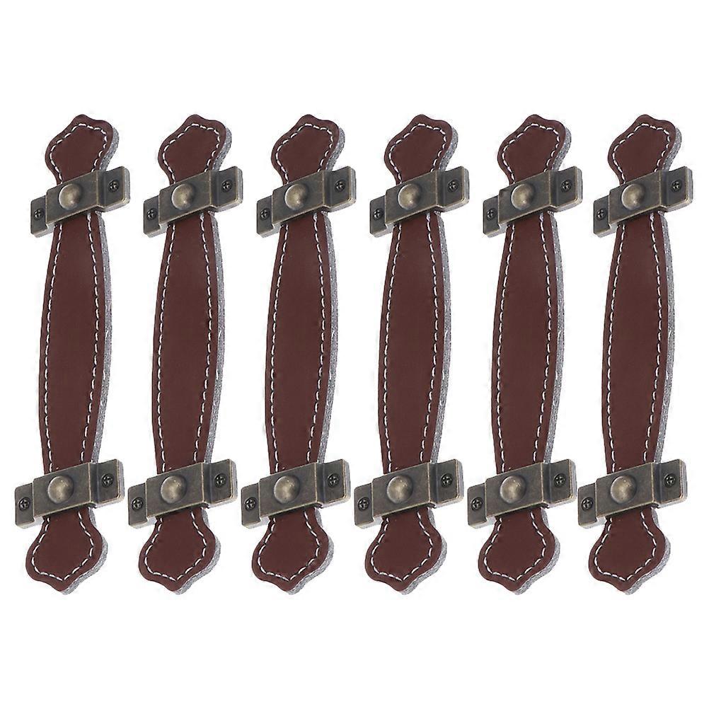 Decorative Knobs Furniture Handles Rectangular Shape Leather Material 6Pcs