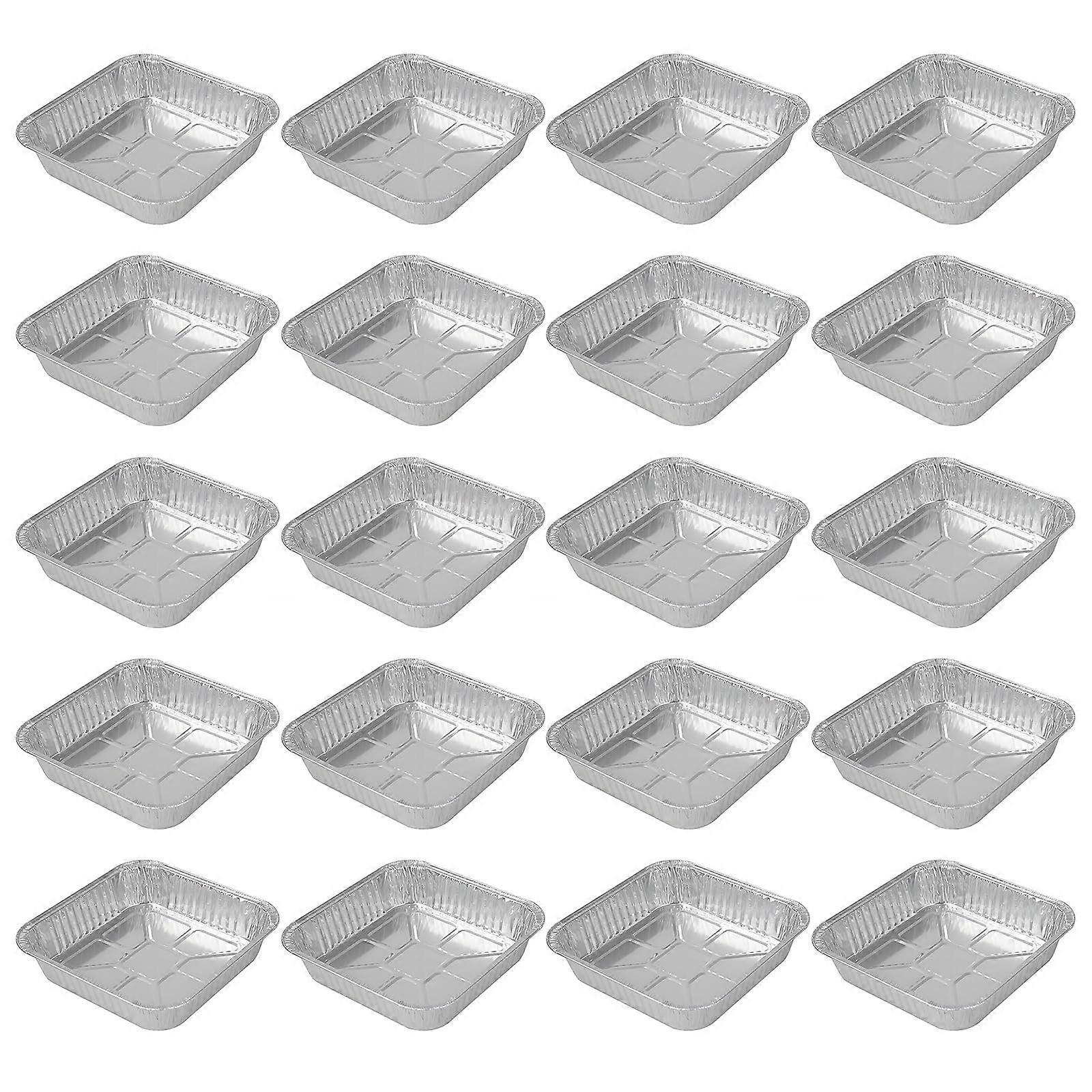 Pack of 20 Square Aluminium Foil Containers for Cooking and Grill Stacking Baking Tray Air Frying Accessories Ref: 8716
