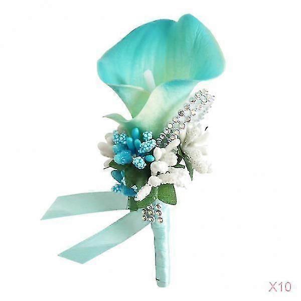 10x Cute Calla Berry Rhinestone Groom Bridal Wedding Corsage Sky Blue