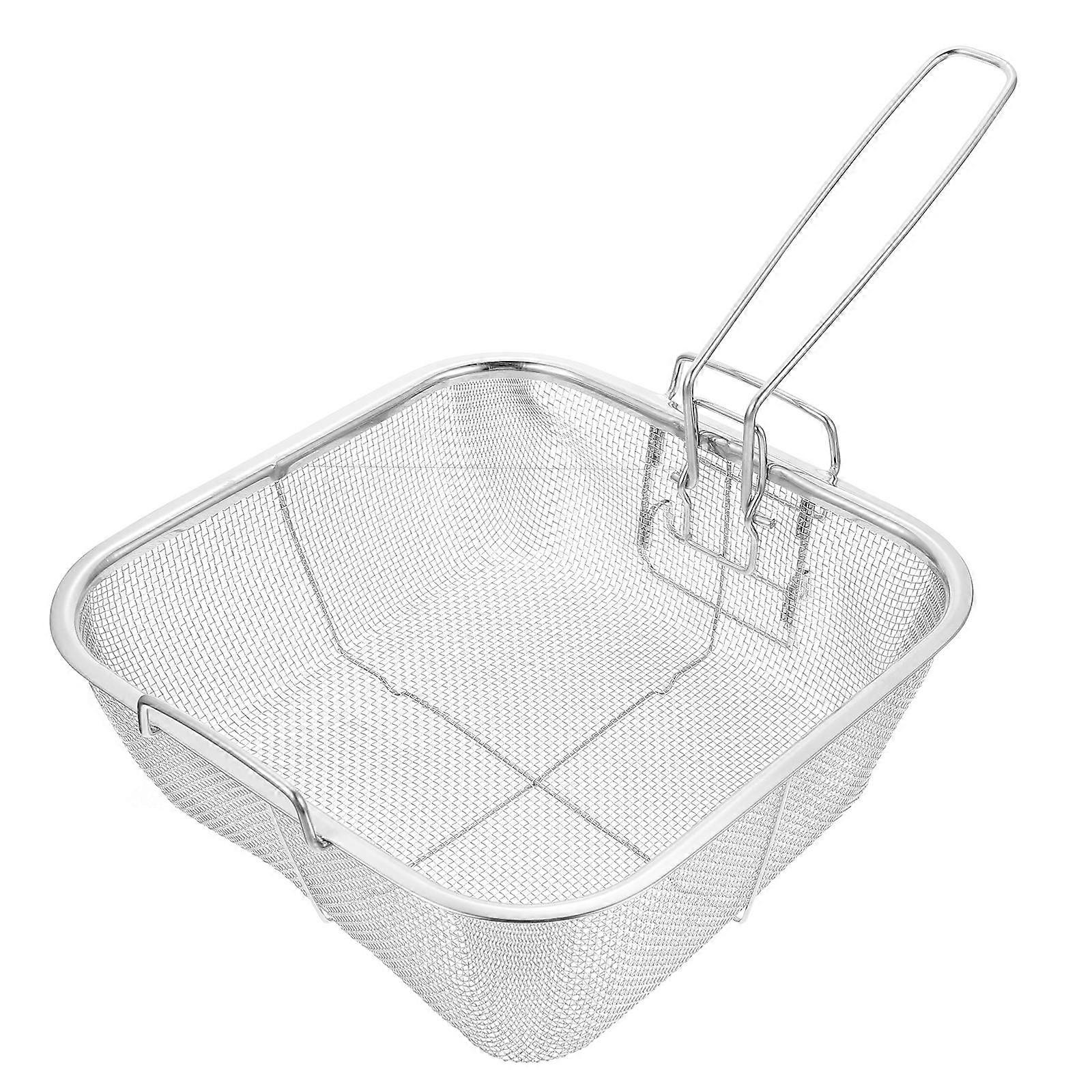 Stainless Steel Foldable Frying Basket with Heat Resistant Handle for Oil Filtering and Cooking