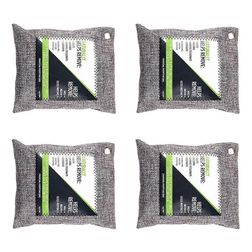 Odor Absorber For Room Car Bamboo Charcoal Bags 4Set Pollutant Removal Grey Color Rectangular Shape