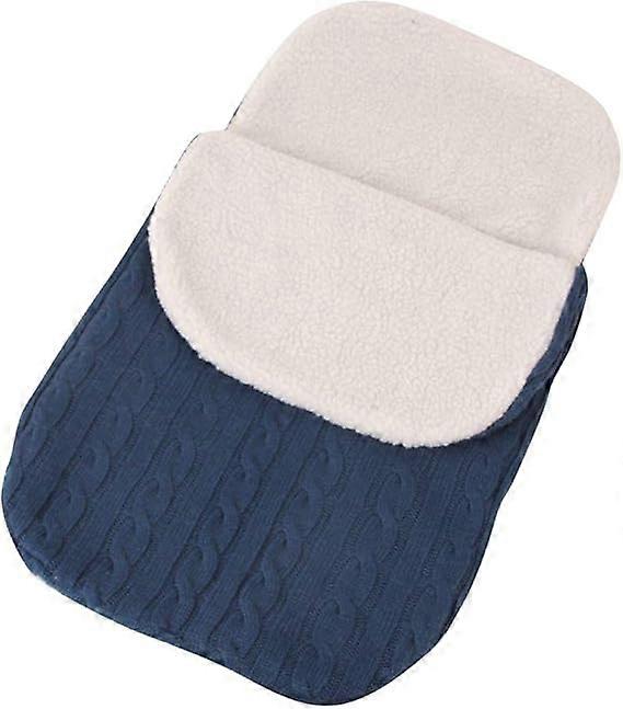 Baby velvet wrapped sleeping bag thickened knitted warm sleeping bag wool trolley sleeping bag dark blue