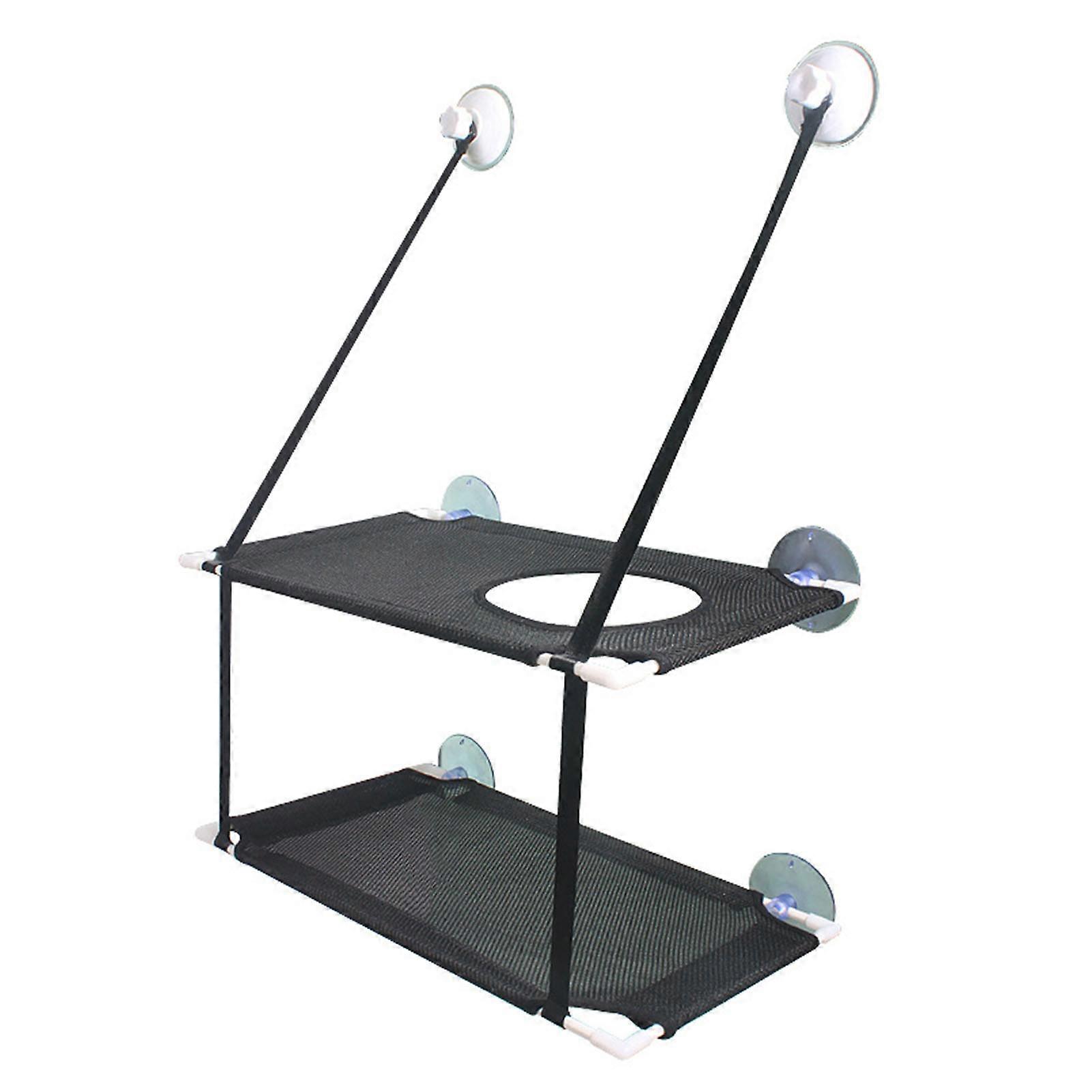 Cat Hammock Double Layer Hanging Installation Strong Suction Cup Soft Cat Window Perch Resting Seat Black