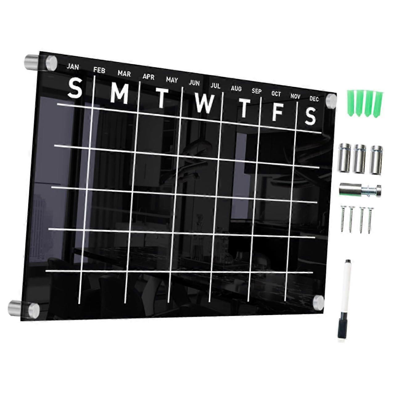 1Satz Minimalist Monthly Planner Removable Acrylic Wall Calendar Dry Erase Board with Push Pins and Whiteboard Marker