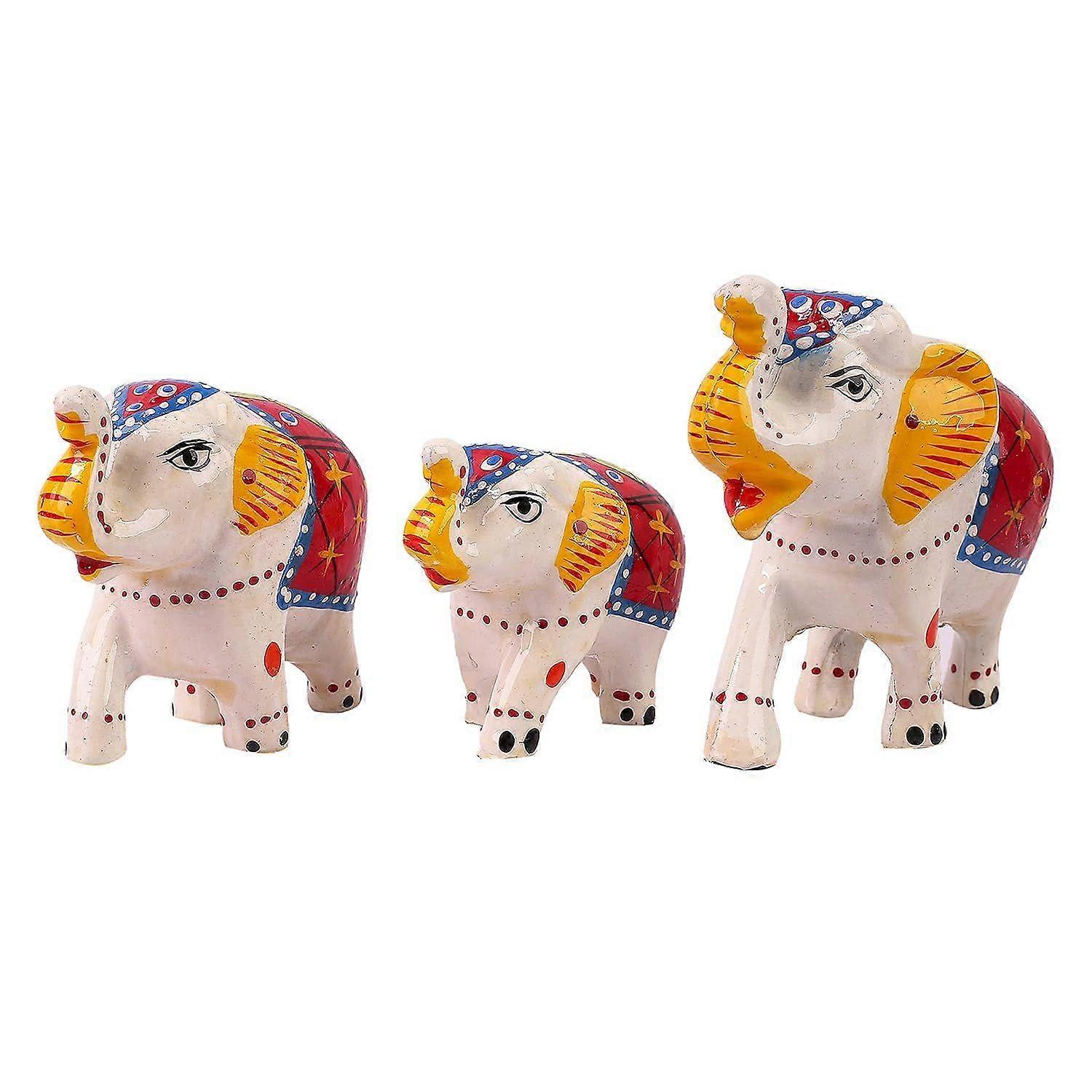Paper Mache Handcrafted Set Of 3 Elephant Action Showpiece Idols For Home Decor And Gift Purpose
