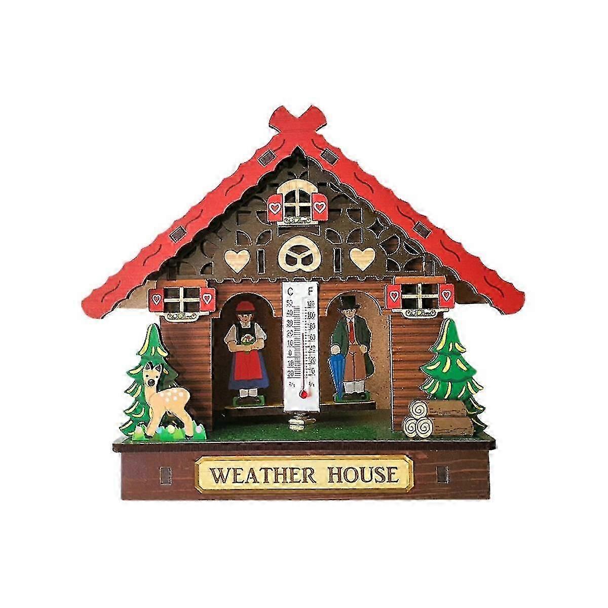 サニーレイニーボックスハウスシャレーバロメーター温度計と湿度計ホームデコレーションウォールハンギングオーナメント