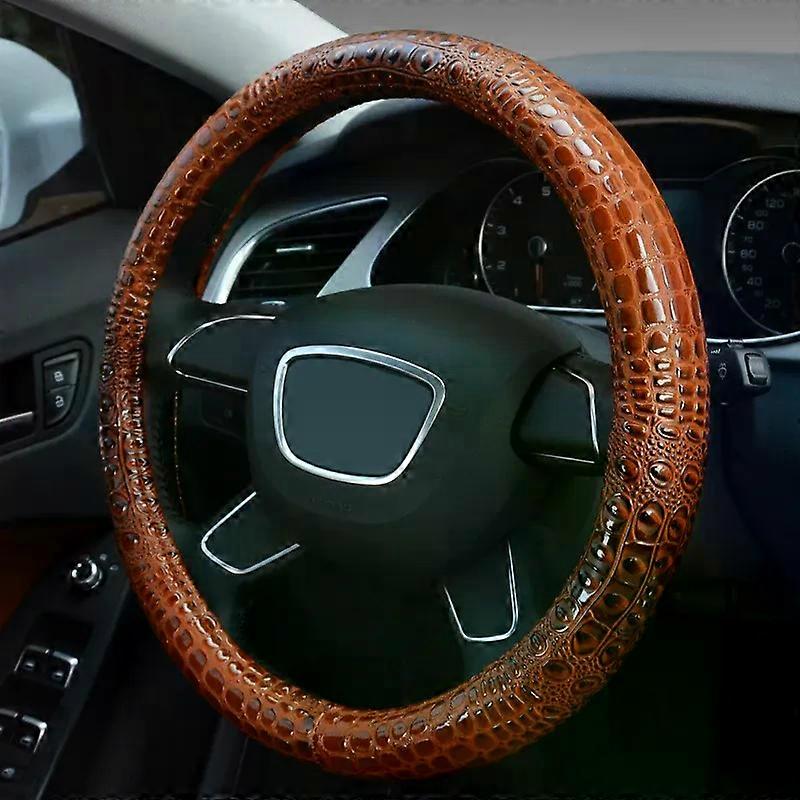 Crocodile Grain Leather Four Seasons Universal Car Steering Wheel Cover Sport Cute Handle Case For Men Auto Interior Accessories
