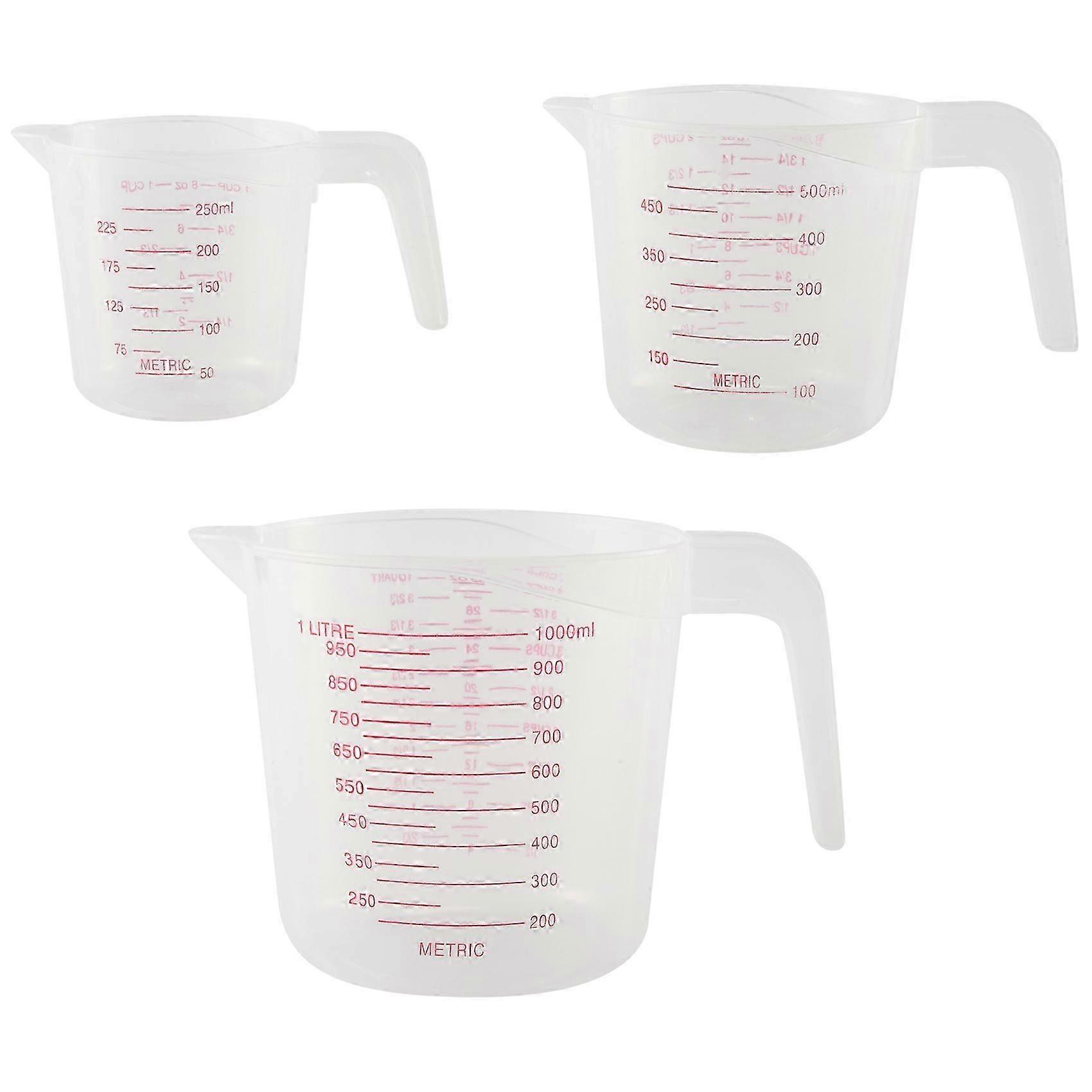 3pc Plastic Measuring Jug Set Large 4 Cup, 2 Cup and 1 Cup Capacity BPA Free Measuring Beakers with Edition 0708