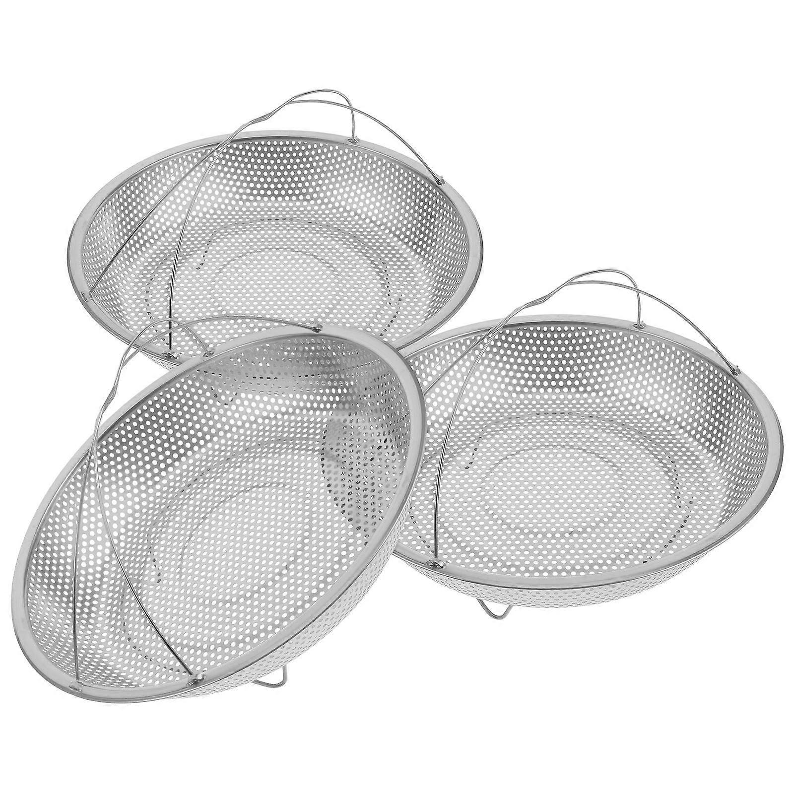 3pcs Stainless Steel Steamer Basket with Handle for Steaming, Draining & Washing Vegetables – Versatile Kitchen Accessory for Cooking Tasks
