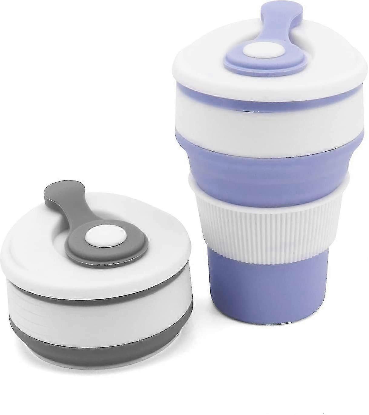 2er-Pack faltbare Tassen, Silikon-Kaffeetassen, Reisebecher, wiederverwendbar, isoliert, Thermo-Campingbecher, Keep Cup (grau + blau)