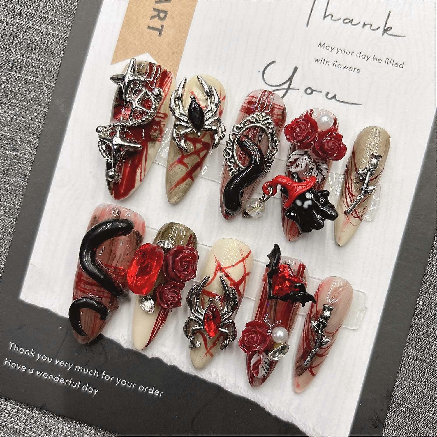 Gothic Spider Press on Nails Handmade False Nail Art Designs