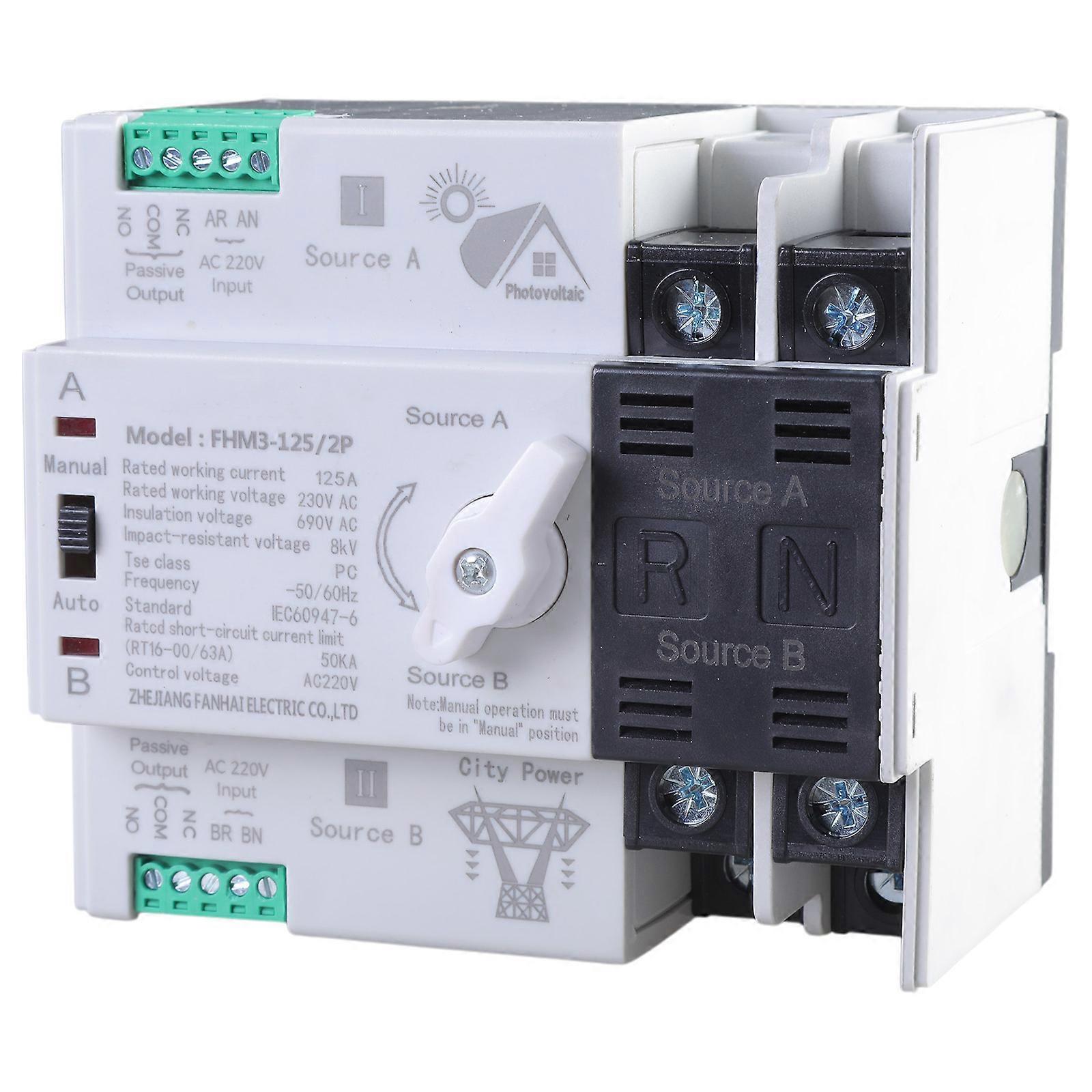 Double Power Automatic Transfer Switches Not Stop 2P 100A rate Current Double Source Auto Switches for Home Electrical Multicolor