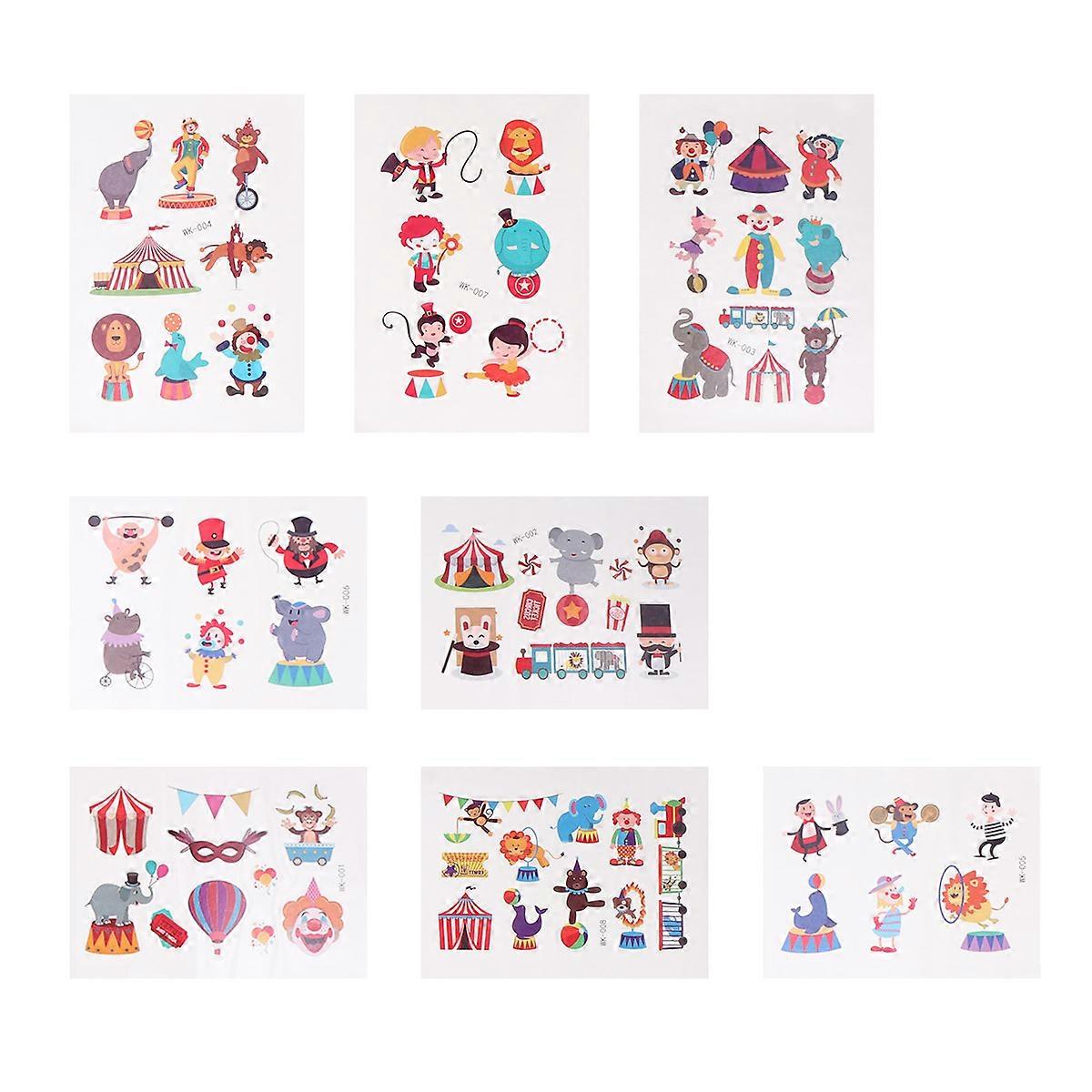 Circus Pattern Stickers Paper Body Decoration for Children Adults Beach Party 11x7.5cm Rectangle Design 8Sheets