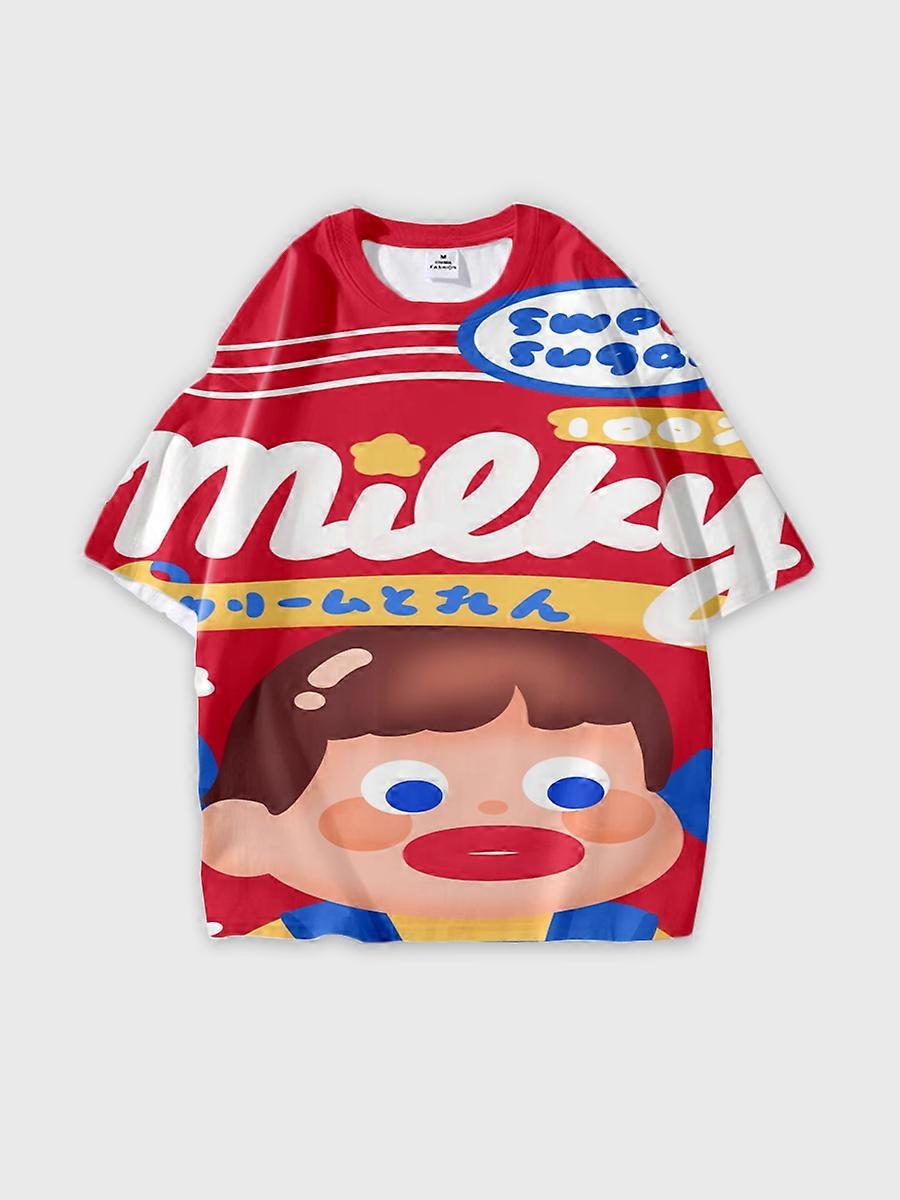 T-shirt round neck Pattern loose short sleeve C2980