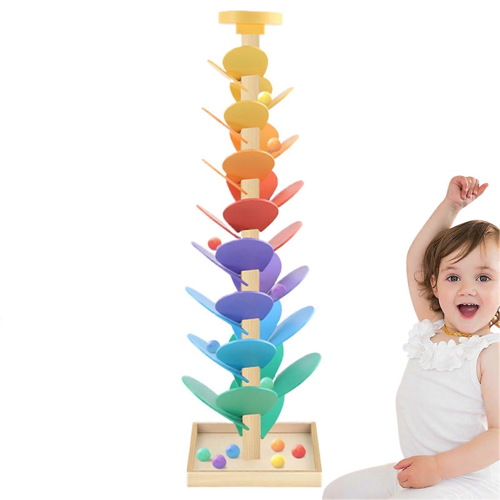 Wooden Music Tree Marble Run Toy With Marbles Color Sorting Leaves STEM Music Early Education For Toddlers And Preschool