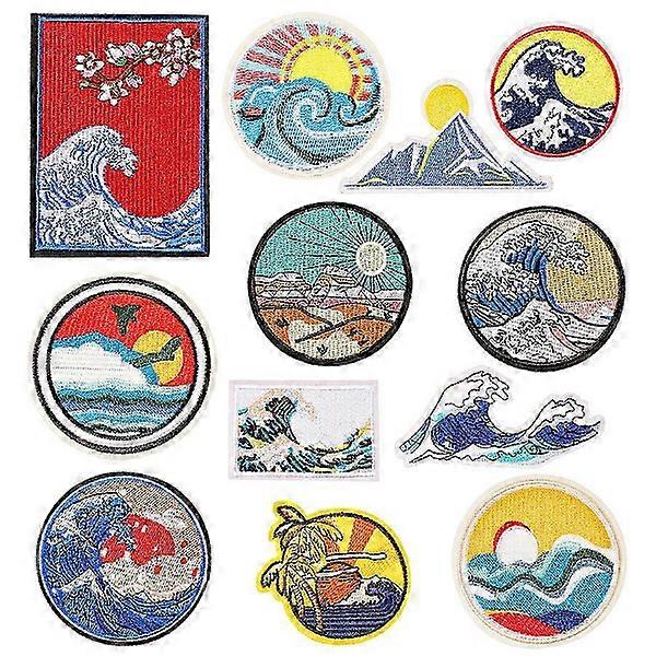 Iron-on Patches, 12 τεμ Wave Sunset Badge Αυτοκόλλητο Iron-on ή ραμμένο έμπλαστρο για ρούχα T-shirt Jeans Jacket
