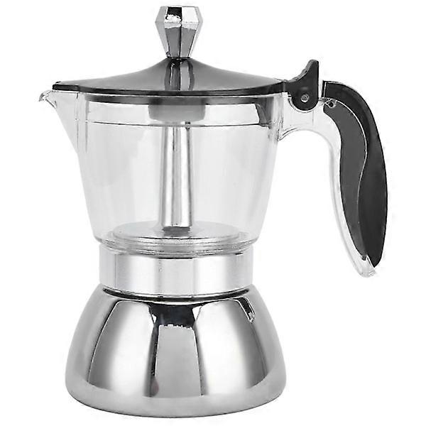 Stainless Steel Espresso Maker with Glass Top and Crystal Lid for 4 Cups Italian Coffee, 200 ml