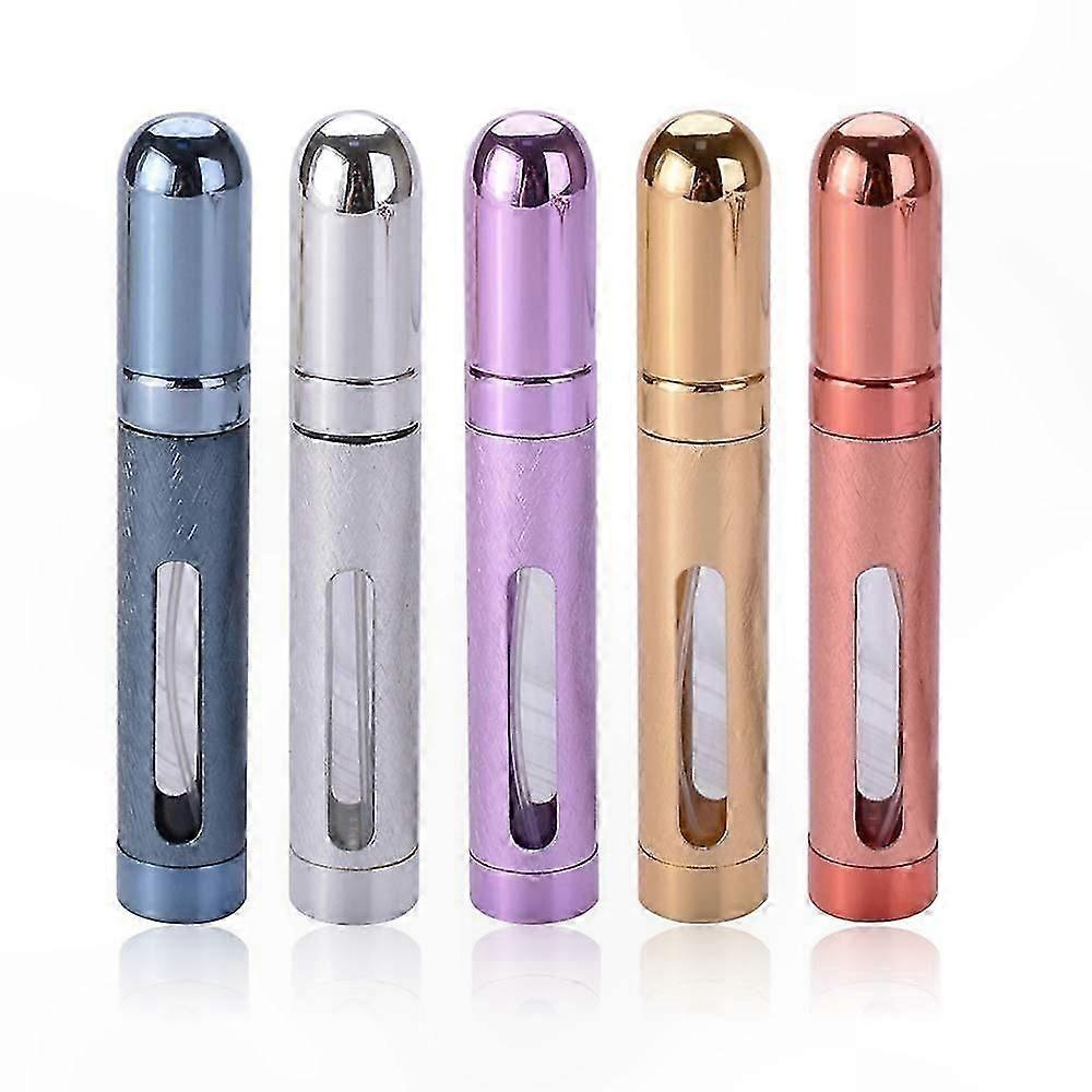 5-Pack 12ml Portable Refillable Perfume Spray Bottles with Window, Travel-Friendly Empty Atomizer Containers (Silver, Blue, Red, Gold, Purple)