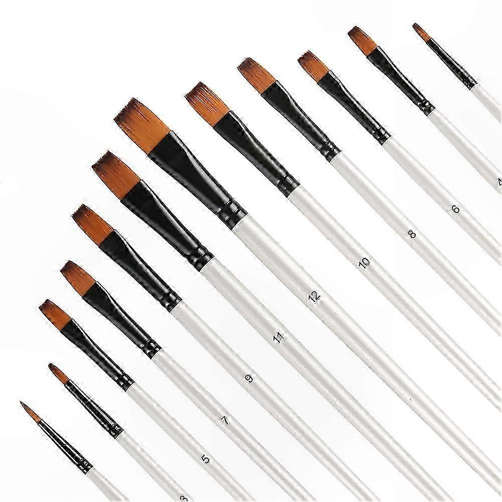 12-Pack Nylon Flat Tip Art Brushes for Painting
