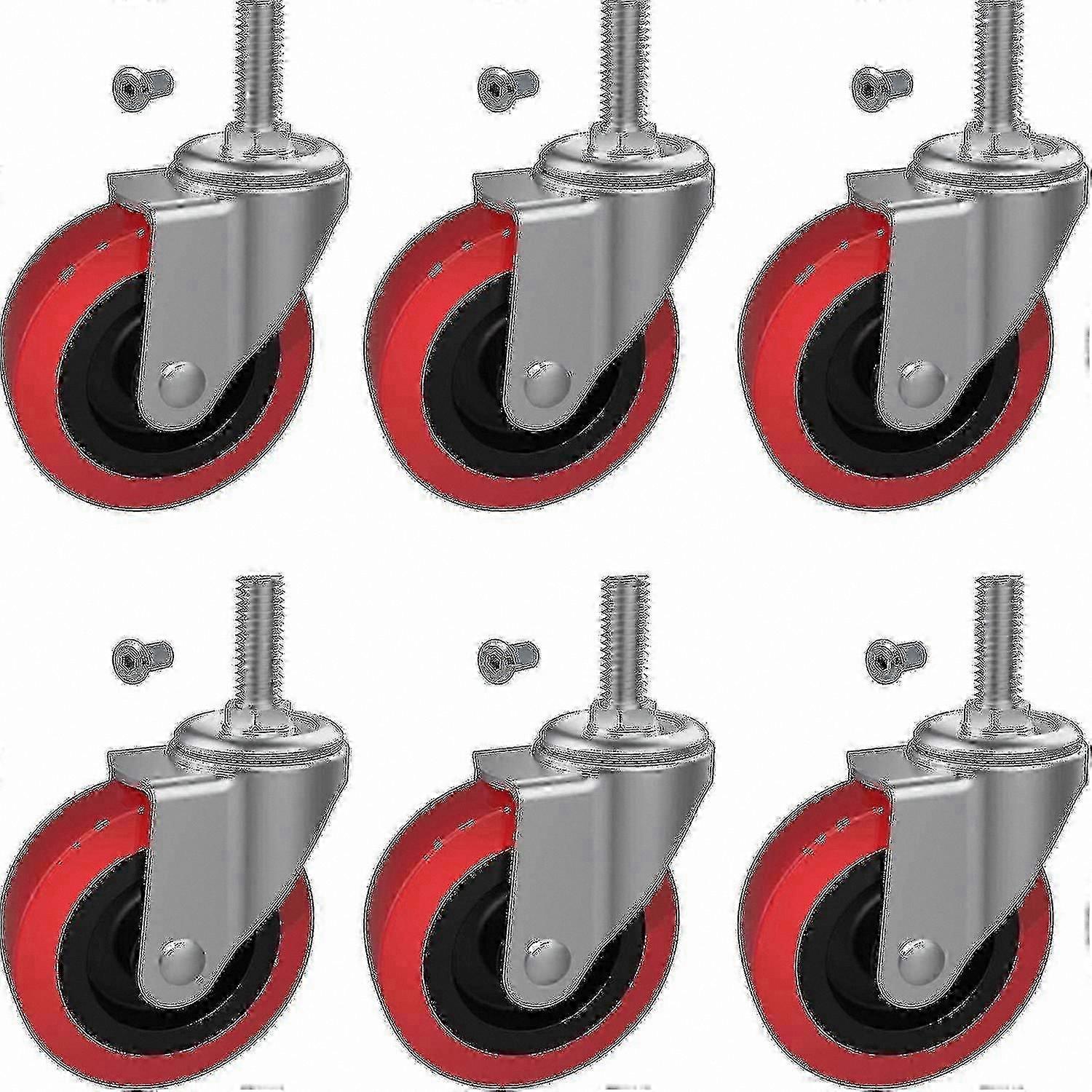 6-Pack 2.5" Heavy-Duty Swivel Caster Wheels, M10 Threaded Stem for Service Cart or Stool Post Mount