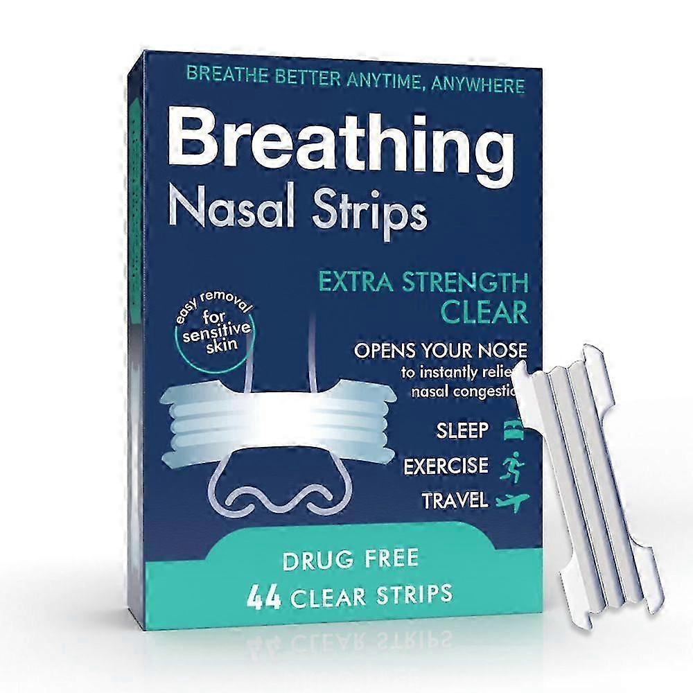 44 Strong Nasal Strips - Clear Extra Strength Nose Stop SolutionSensitive Skin Better Breathe Sleepi