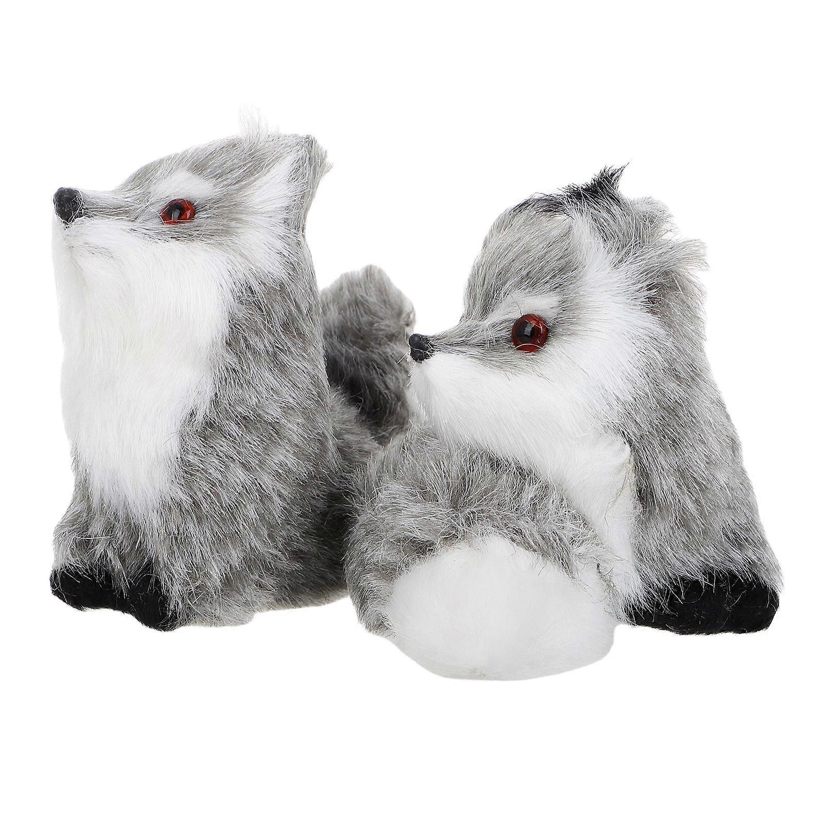 Mini Simulation Fox Toy Small Fox Plush for Decoration 2Pcs Grey Figurines
