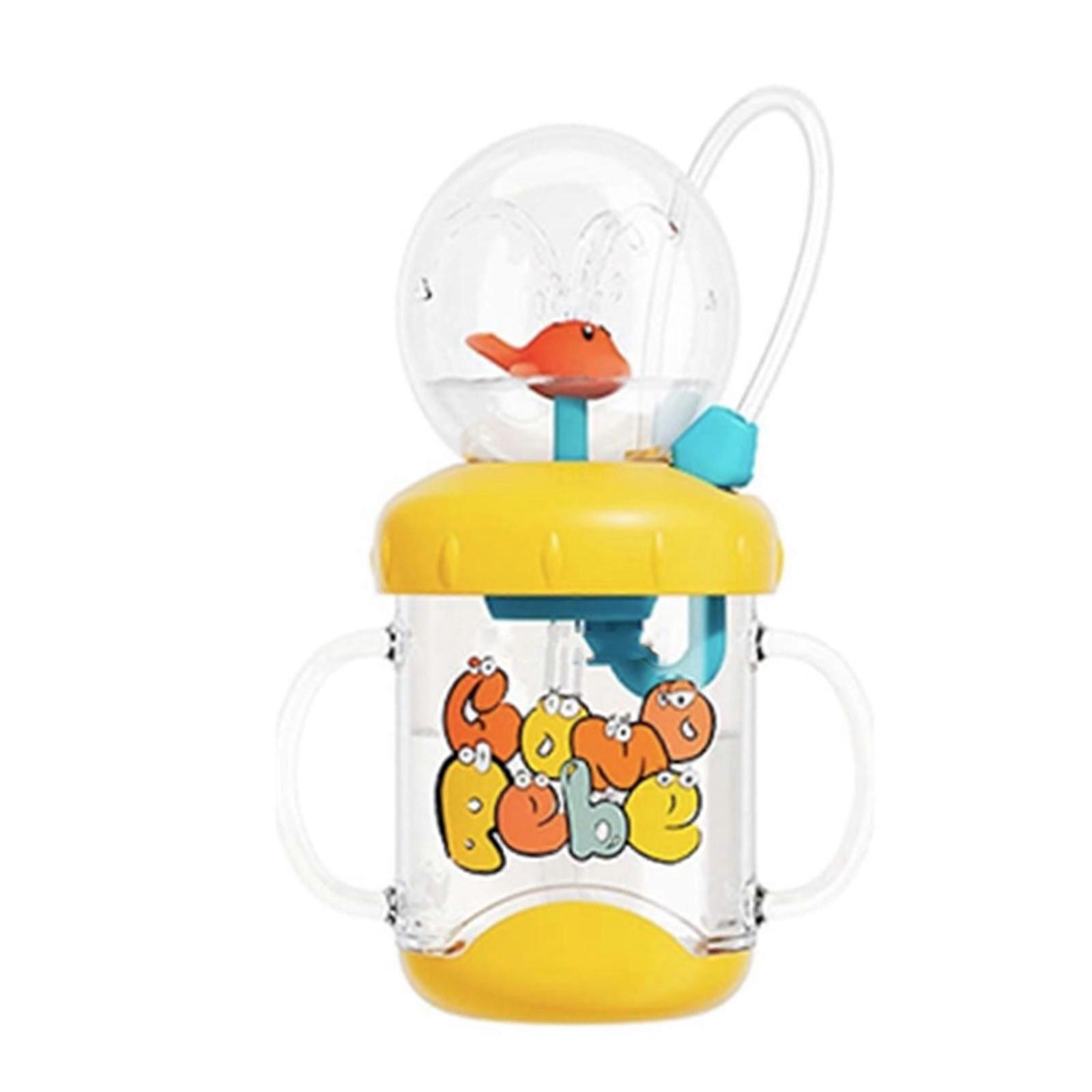 Gobelet à paille en verre borosilicate anti-fuite de 220 ml avec poignée, motif baleine, pour enfants (jaune).