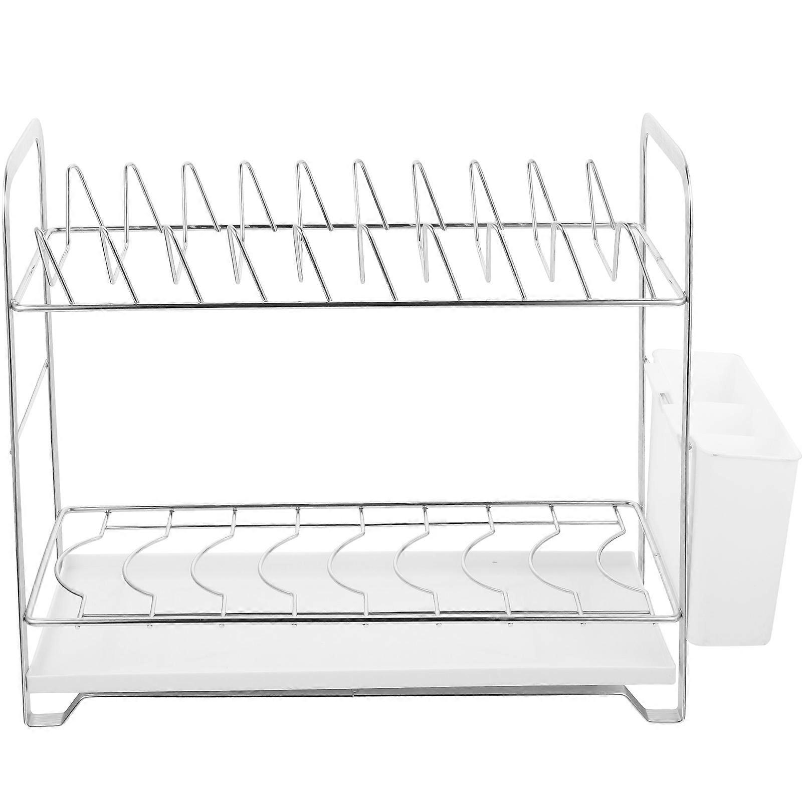 Double Tier Kitchen Dish Rack Storage Shelf for Housewives in Silver with 1 Set