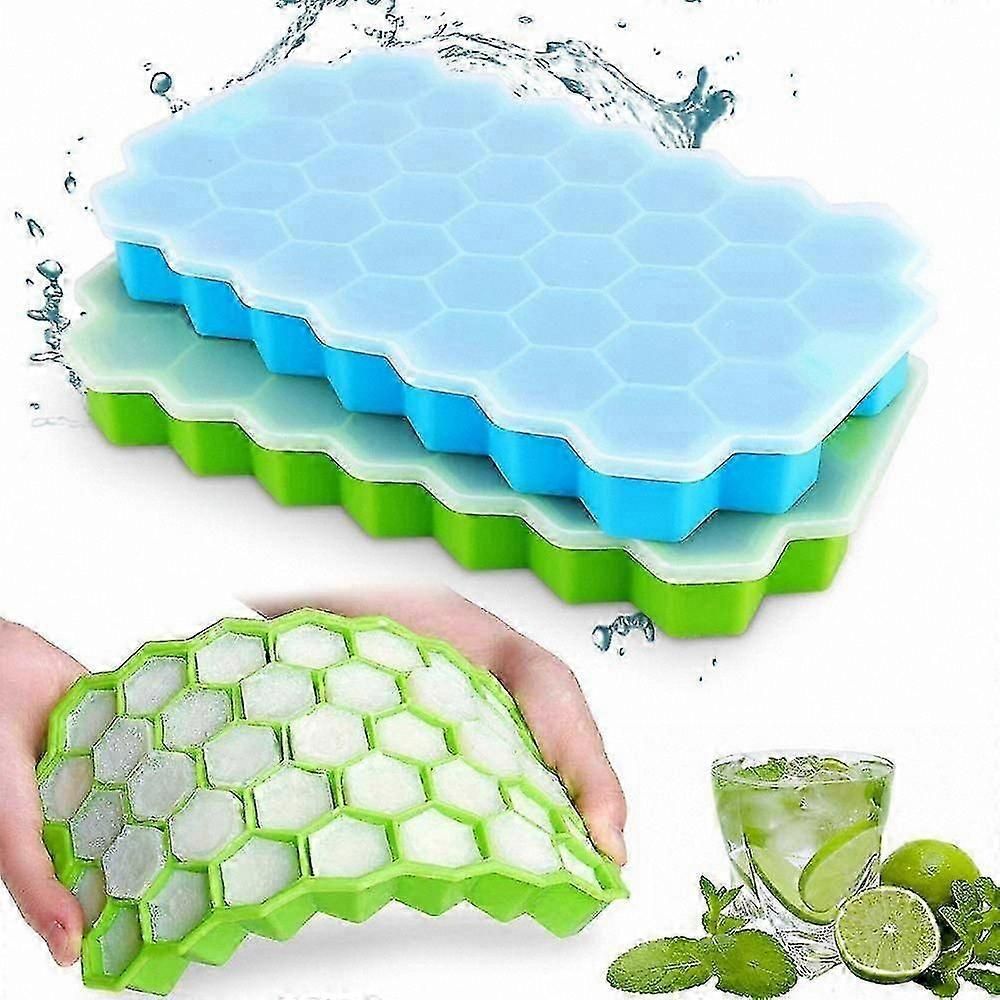 2-Pack Silicone Ice Tray with 37 Compartments and Lid for Easy Ice Cube Making
