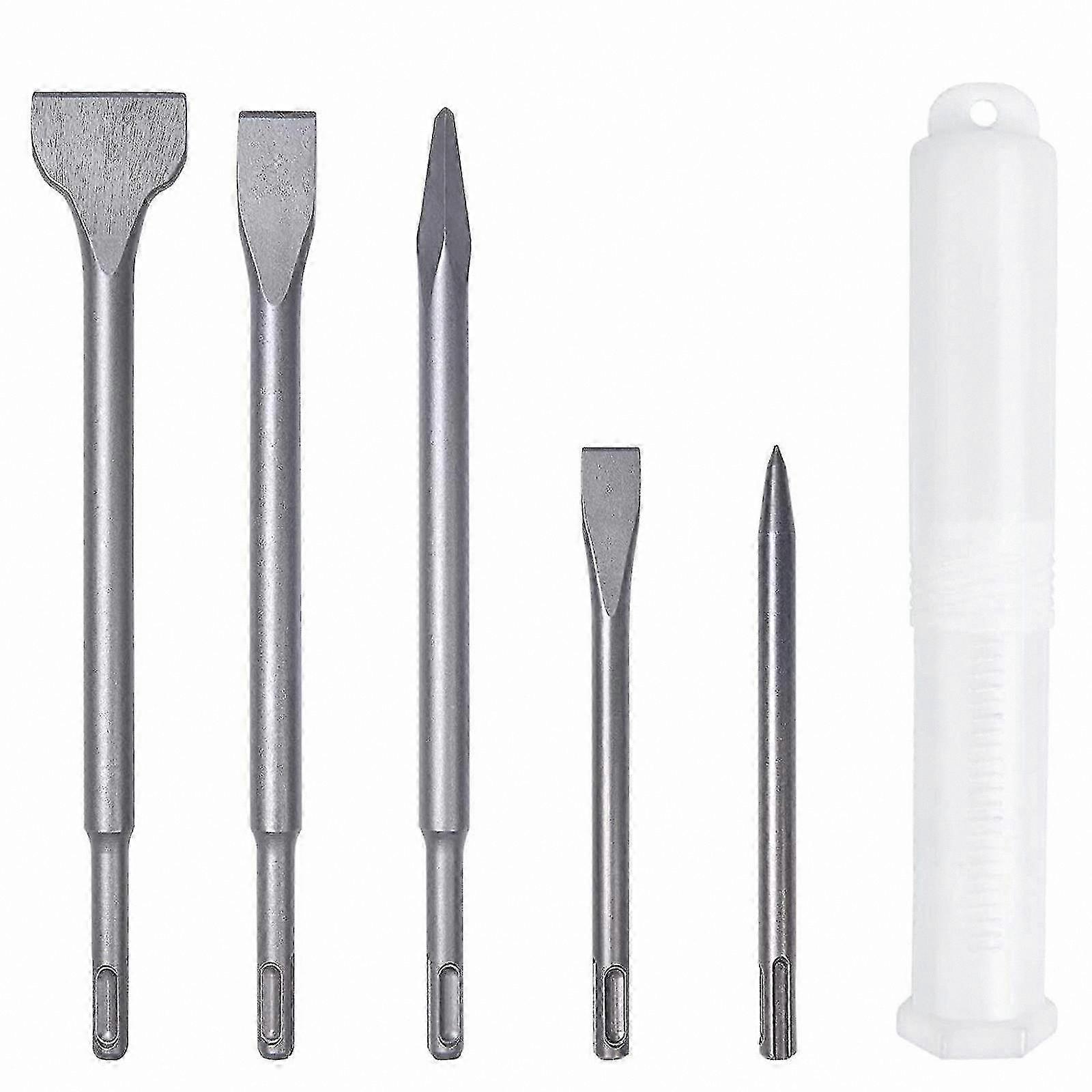 5-Piece Chisel Tool Set with Pointed and Flat Tips for Concrete, Tile, and Block Work
