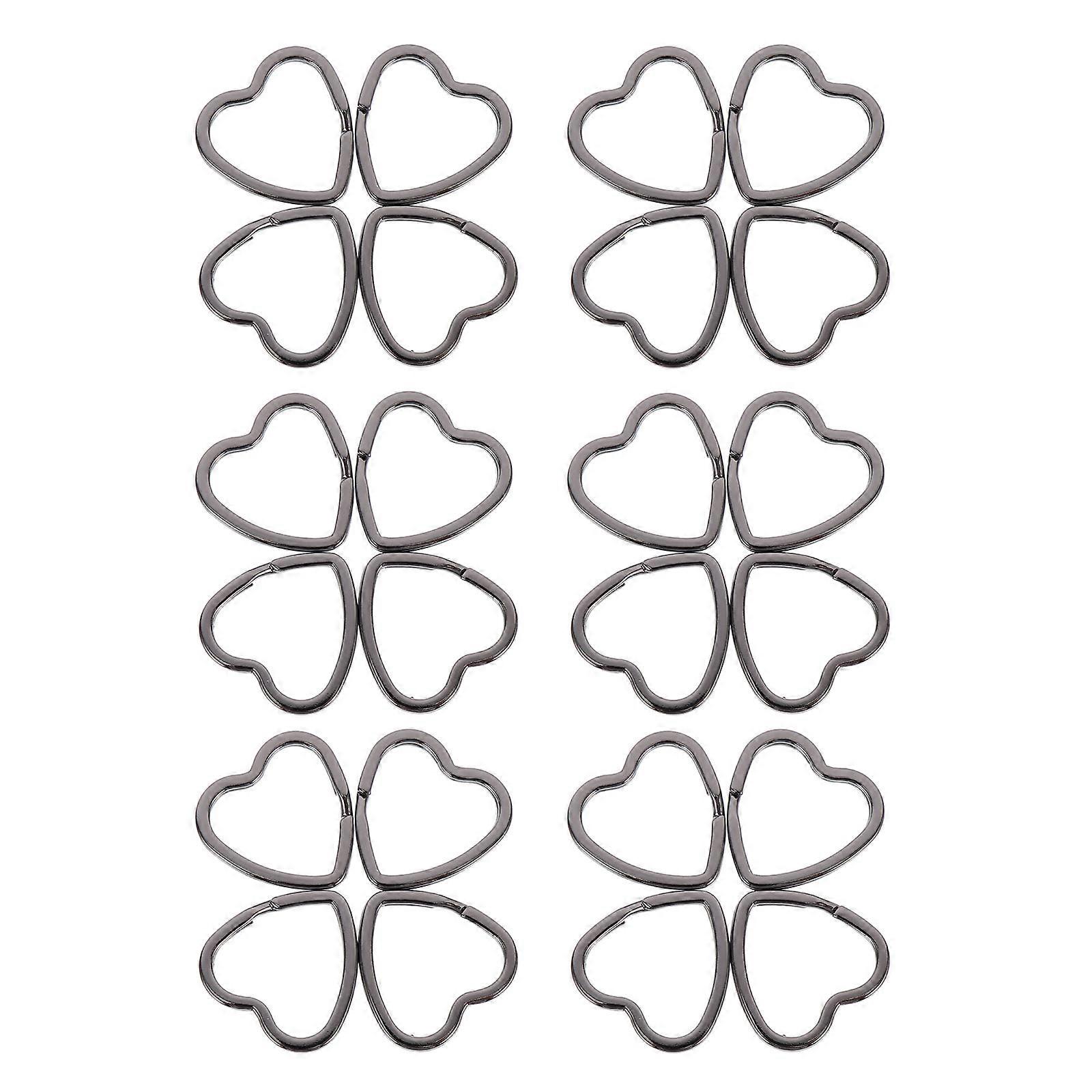 Heart Shaped Split Key Rings Made of Iron Black Color for Decor and DIY Crafts 30 Pieces