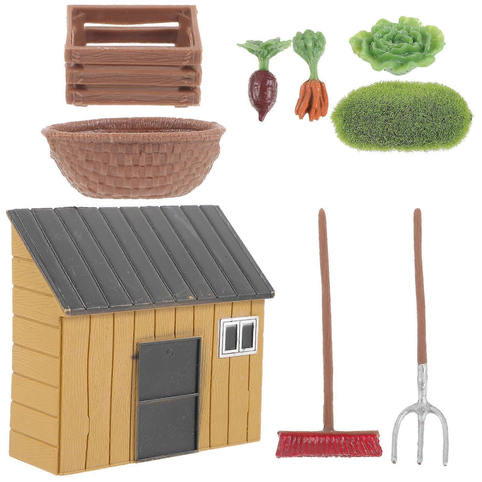 Miniature Farmhouse Decor with Realistic Mini Houses, Farm Tools, Vegetables, Moss, Stones – Creative Mini Garden Model for Room Table Play, Unique
