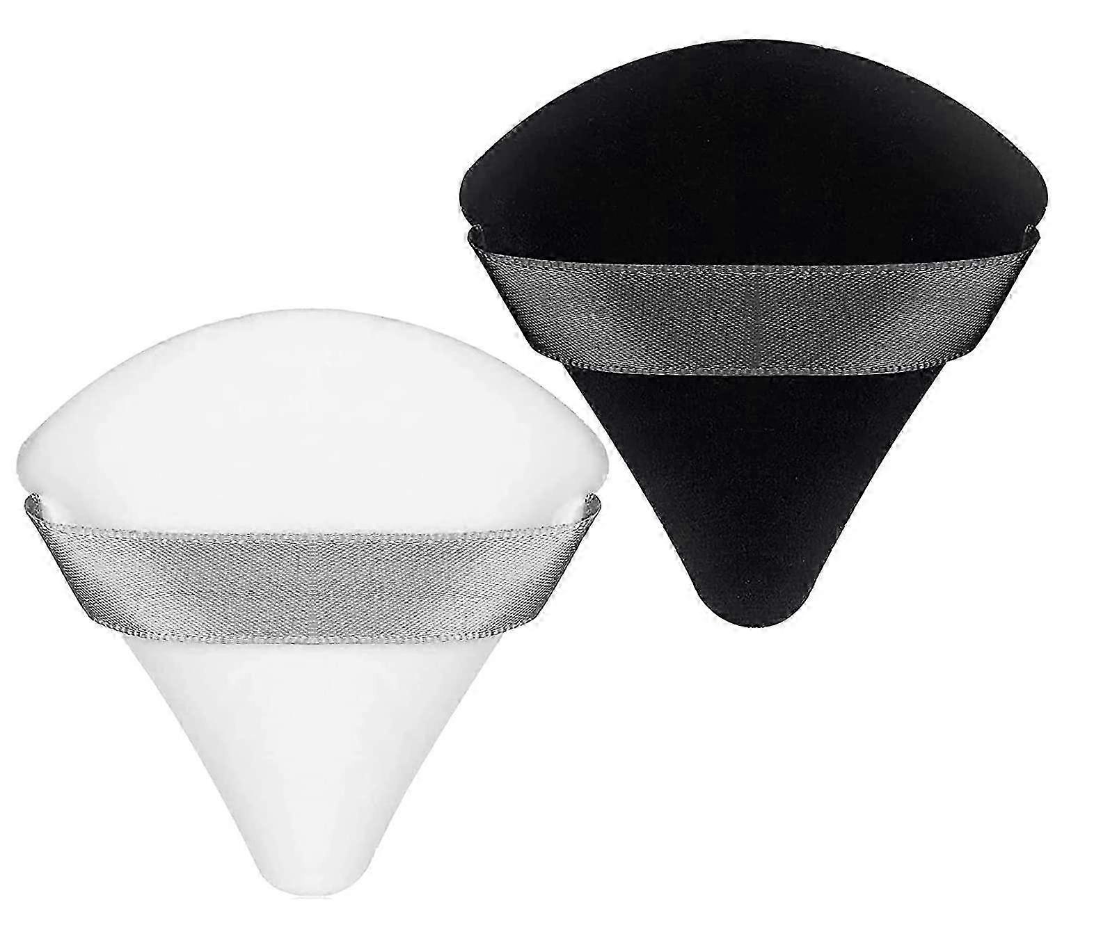 Powder Puff 2 Pcs, Triangle Powder Puff, Soft & Reusable Make Up Sponges, Resuable Foundation Sponge With Strap(Black + White,70*65mm)