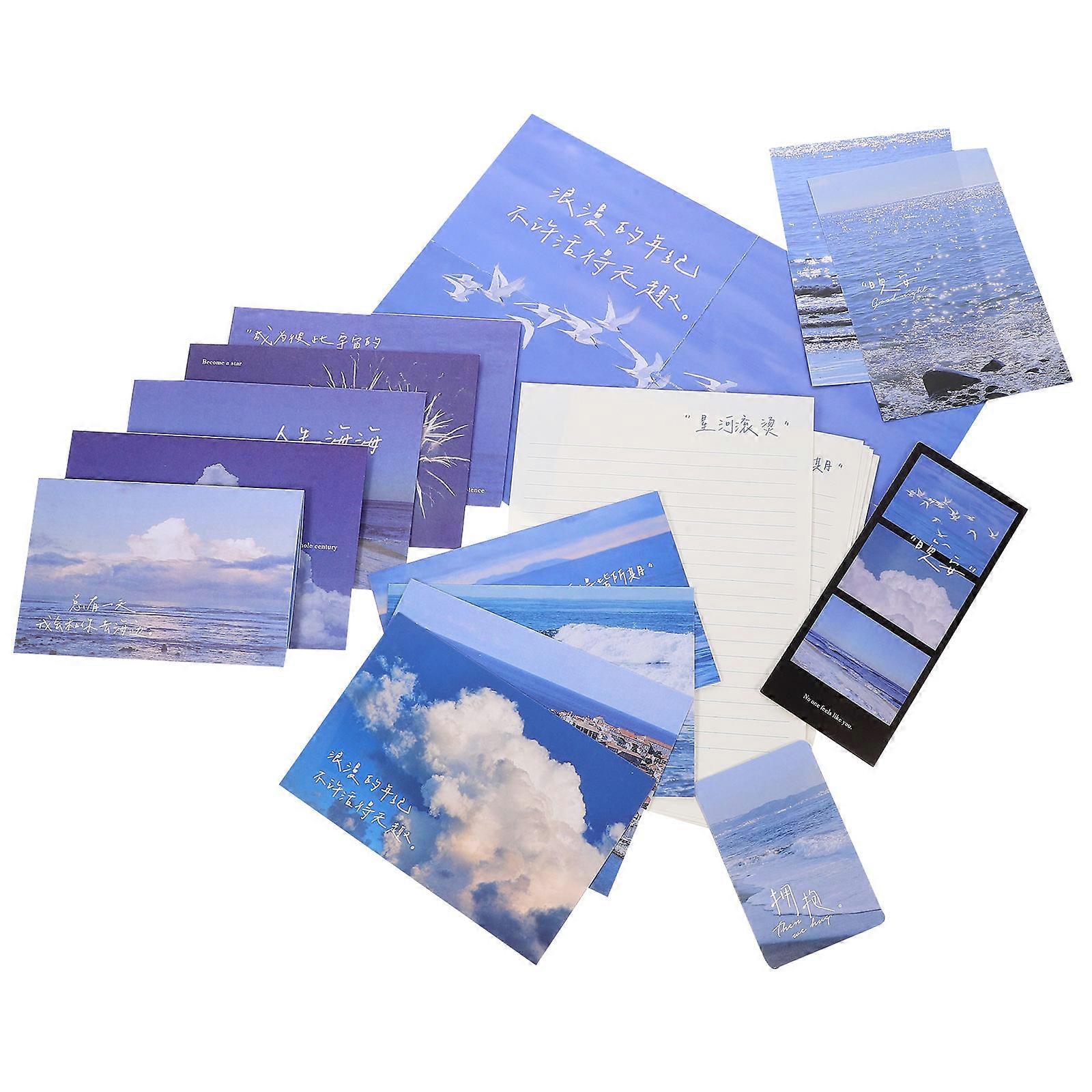Decorative Letter Paper Envelop Kit for Writing 1Set Blue Paper Stationery