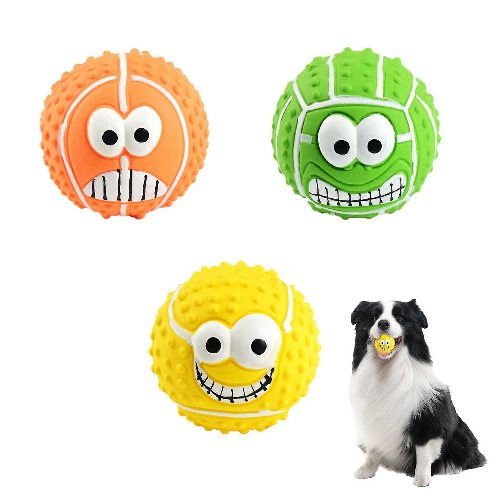 Squeaky Dog Ball 3Pack Latex Rubber 3.1Inch Soft Bouncy Balls For Pets Interactive Play Teeth Cleaning Toy
