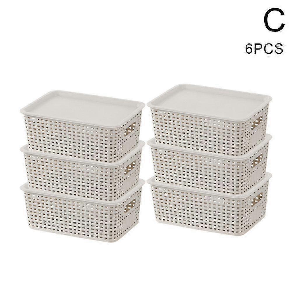 2025 6 Pack Plastic Storage Baskets with Lid Stackable Organizer for Desktop, Kitchen