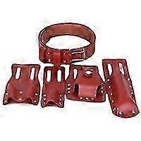 5in1 Leather Scaffold Belt Scaffold Tool Belt Heavy Duty Professional Tools with Hammer Level Wrench Tool Holderbrown