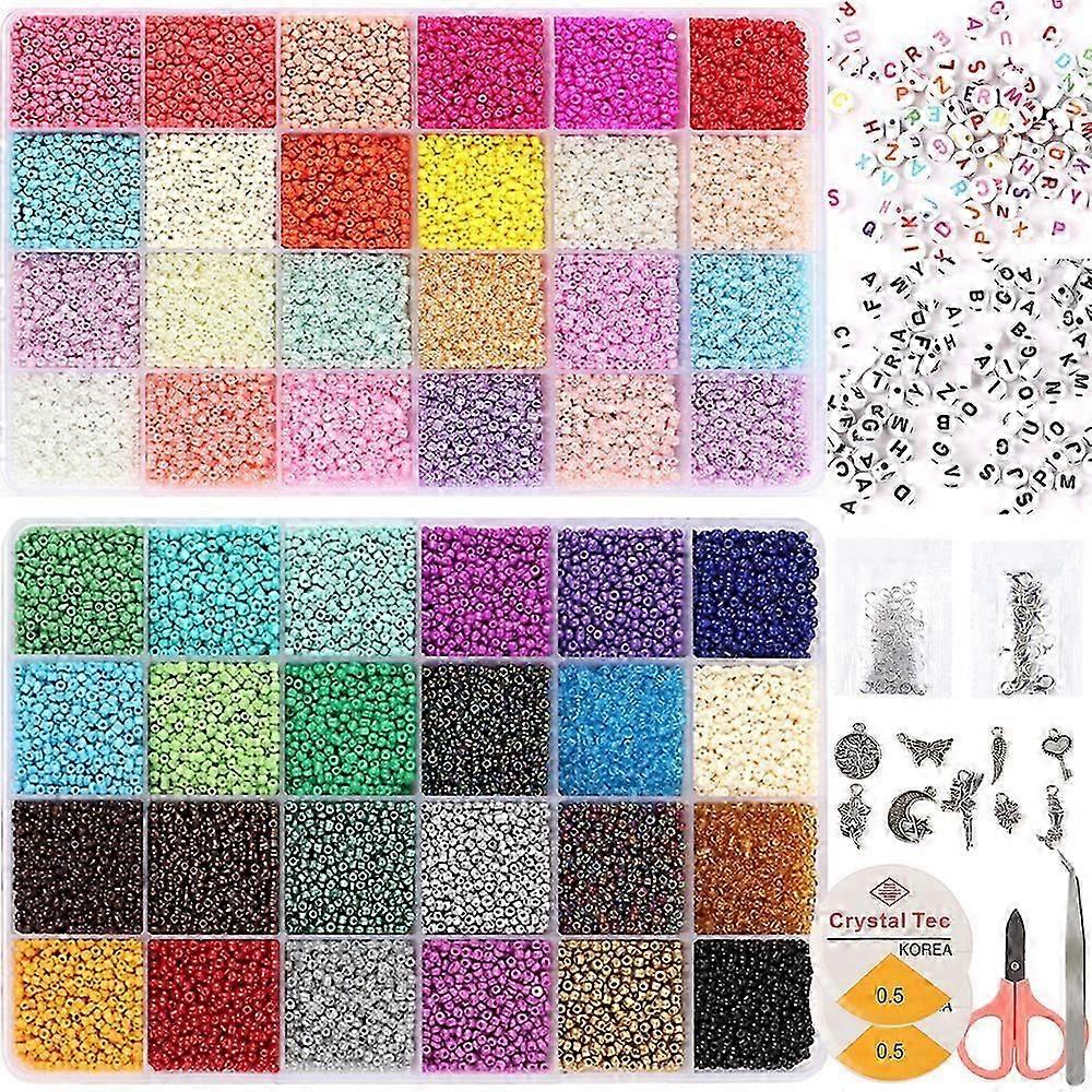 24 Grid Glass Beads 48 Colors Loose Beads Baking Varnish Beads Millet Beads Set
