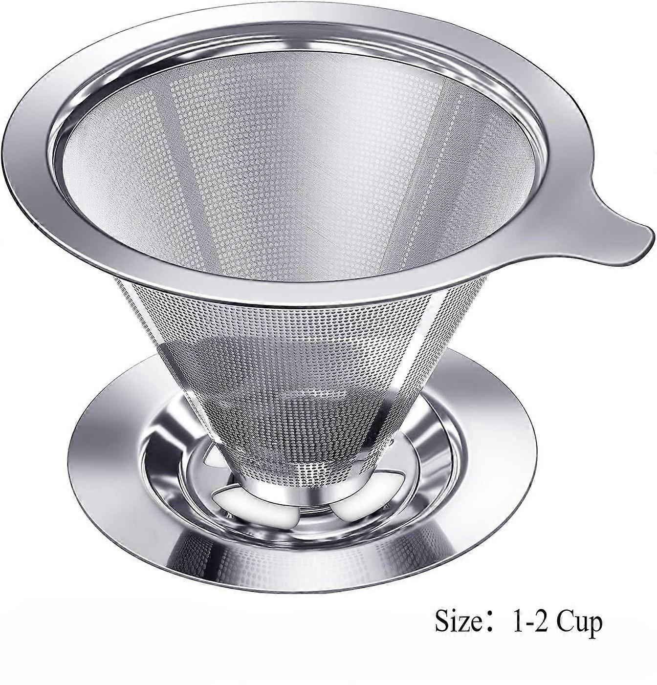 Pour Over Coffee Maker Double Mesh Stainless Steel Cone Filter Paperless Reusable Coffee Dripper