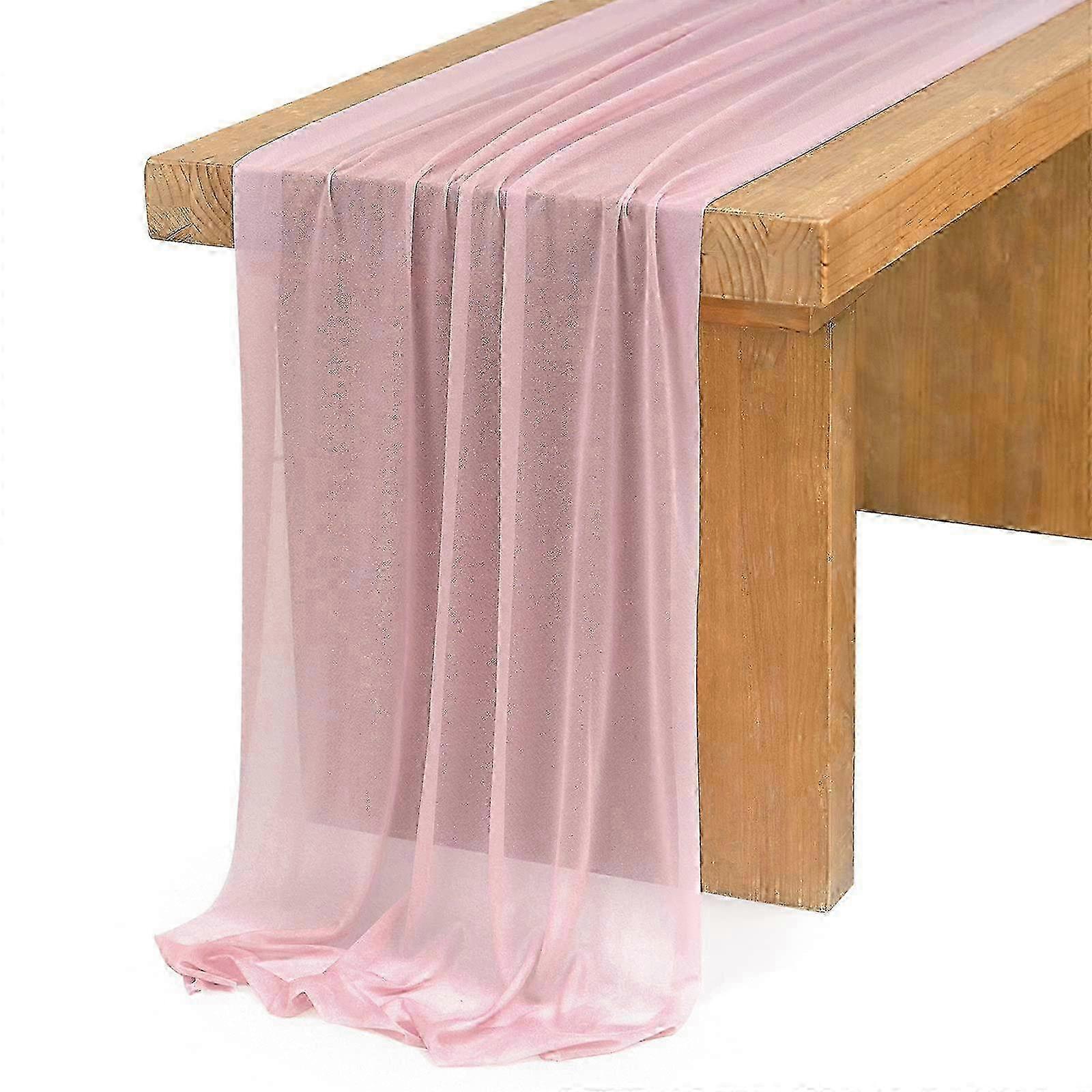 14Ft Table Runner Dusty Rose Sheer Chiffon with Silver Sparkle for Wedding Reception