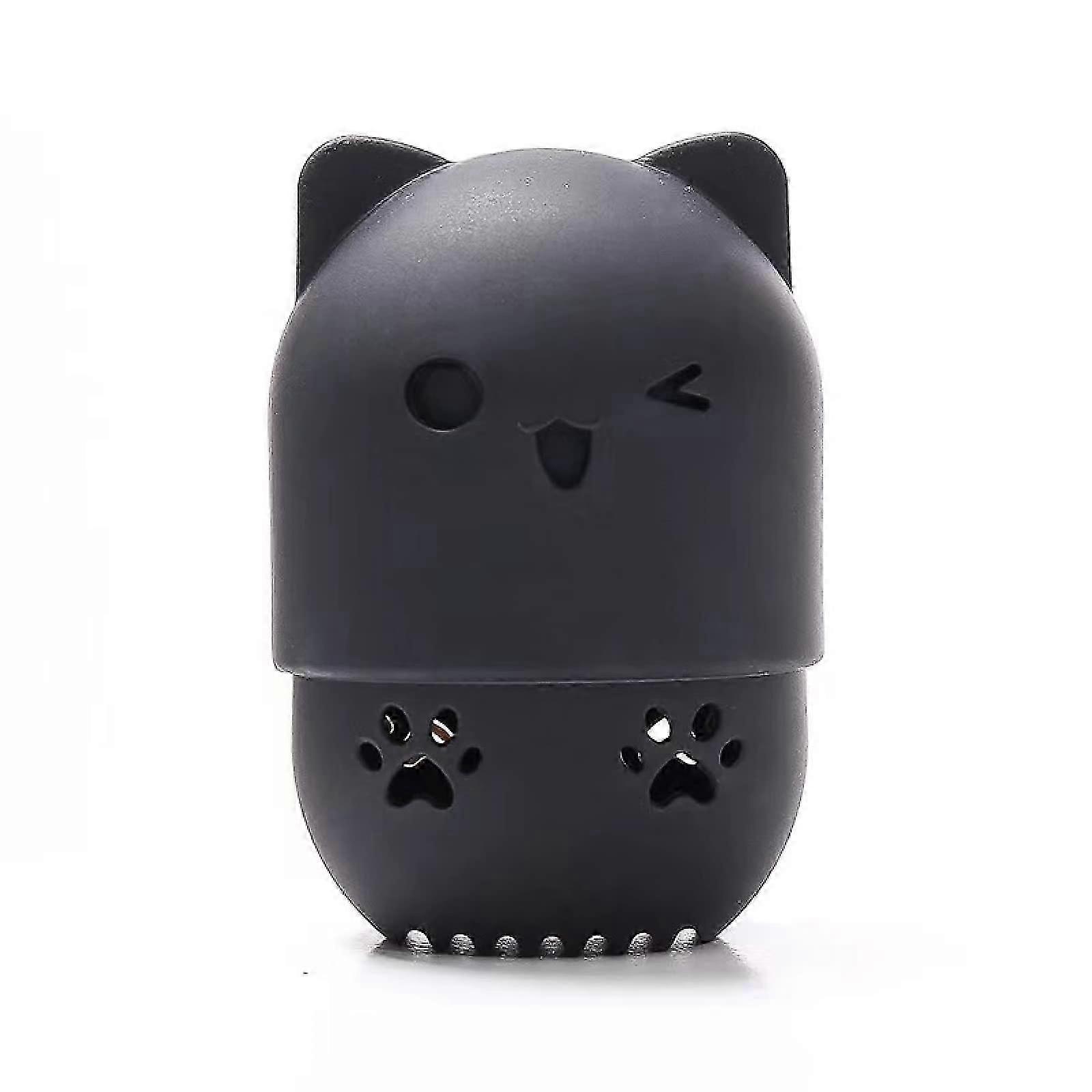 Foundation Makeup Sponge Travel Case Washable Reusable Cat Shape Makeup Sponge Container (Black)