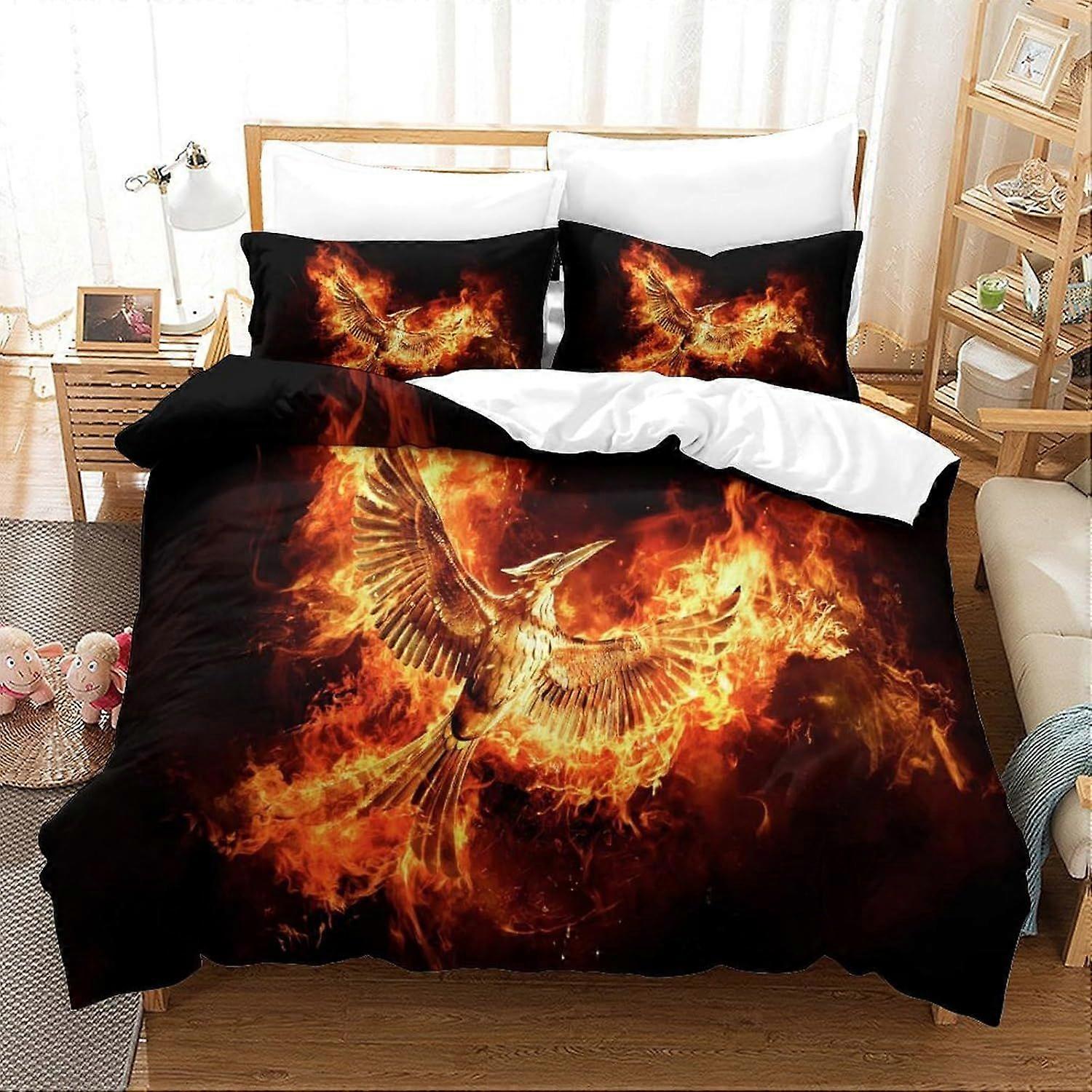 a224 Hunger Games Superstar Movie Ensemble de housse de couette et de draps en microfibre imprimée dimensionnelle, taies d’oreiller en microfibre douces et belles, avec invisible 