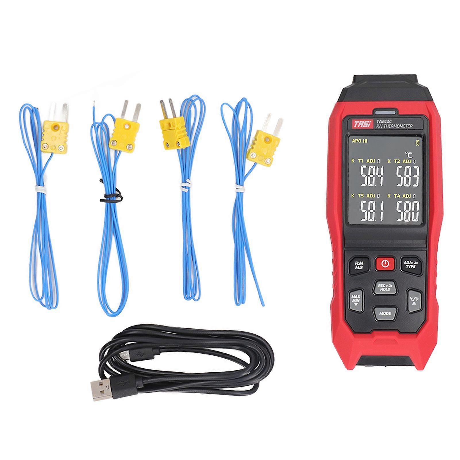 K Type Thermocouple Thermometer 4 Channel Accurate Measurement Digital Contact Thermometer Red