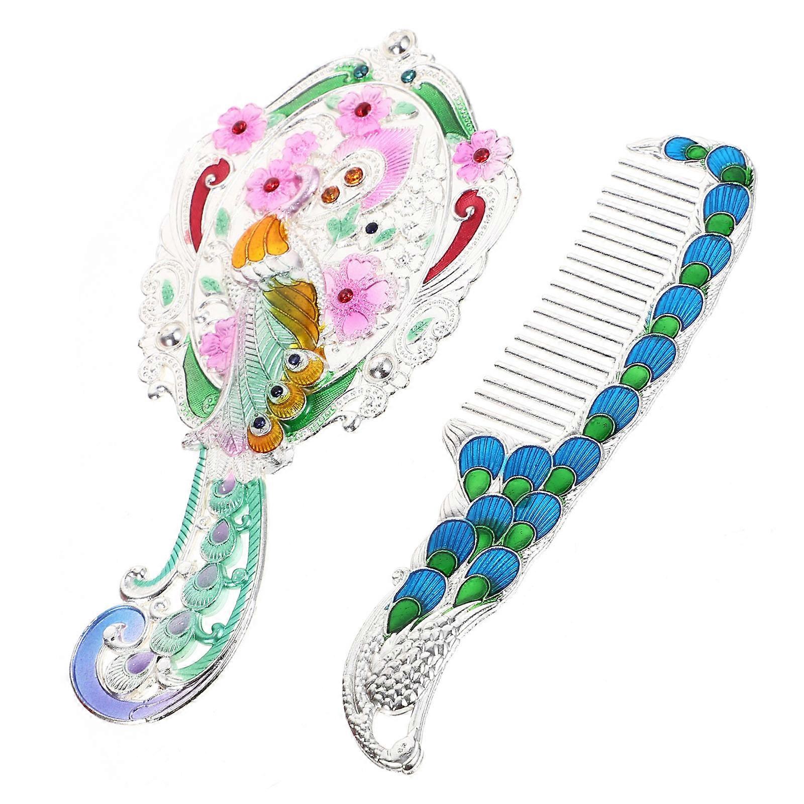 Retro Style Makeup Mirror with Comb for Daily Use 2Sets