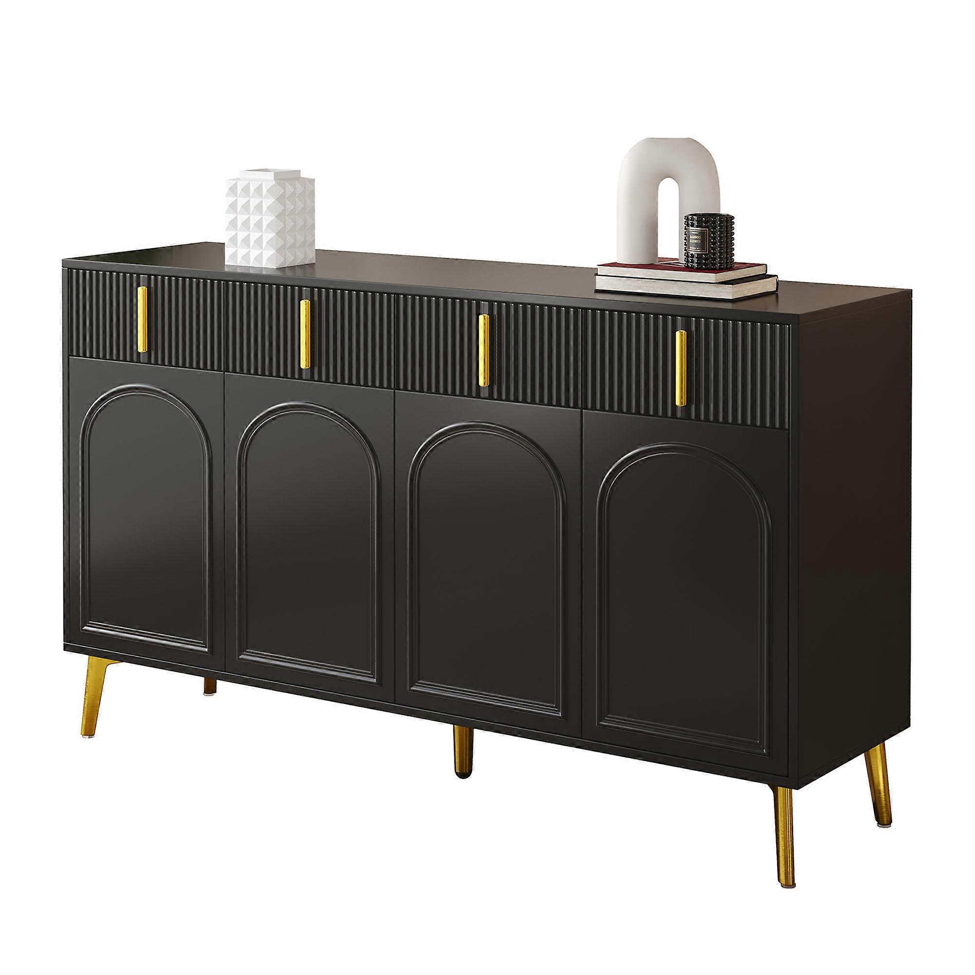 Movable Dining Sideboard Gold Handles Laminate 140x38x82cm